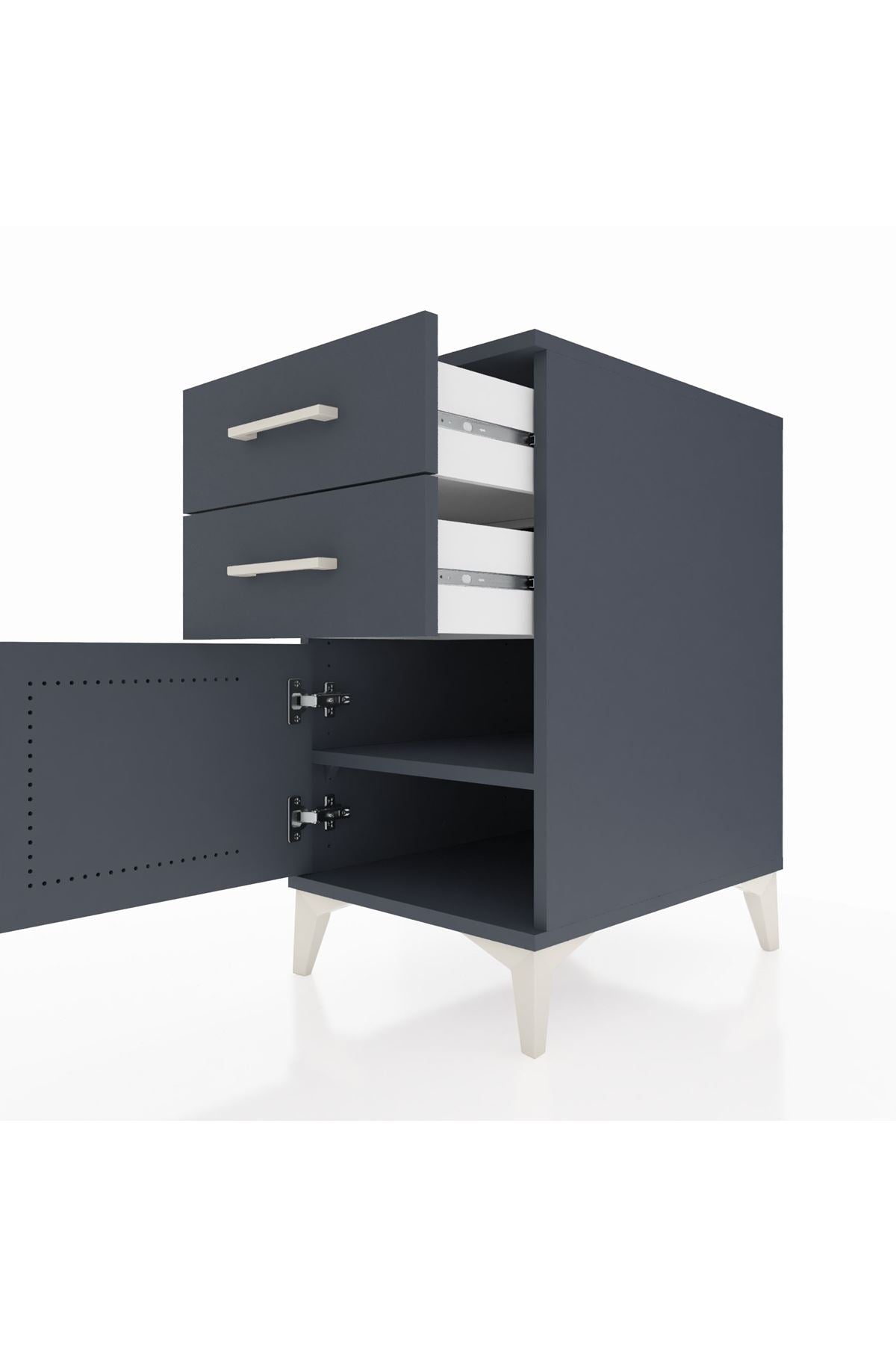 Kronos Komodin Tek Raflı 2 Çekmeceli Tek Kapaklı 44x59x80 Antrasit-Antrasit