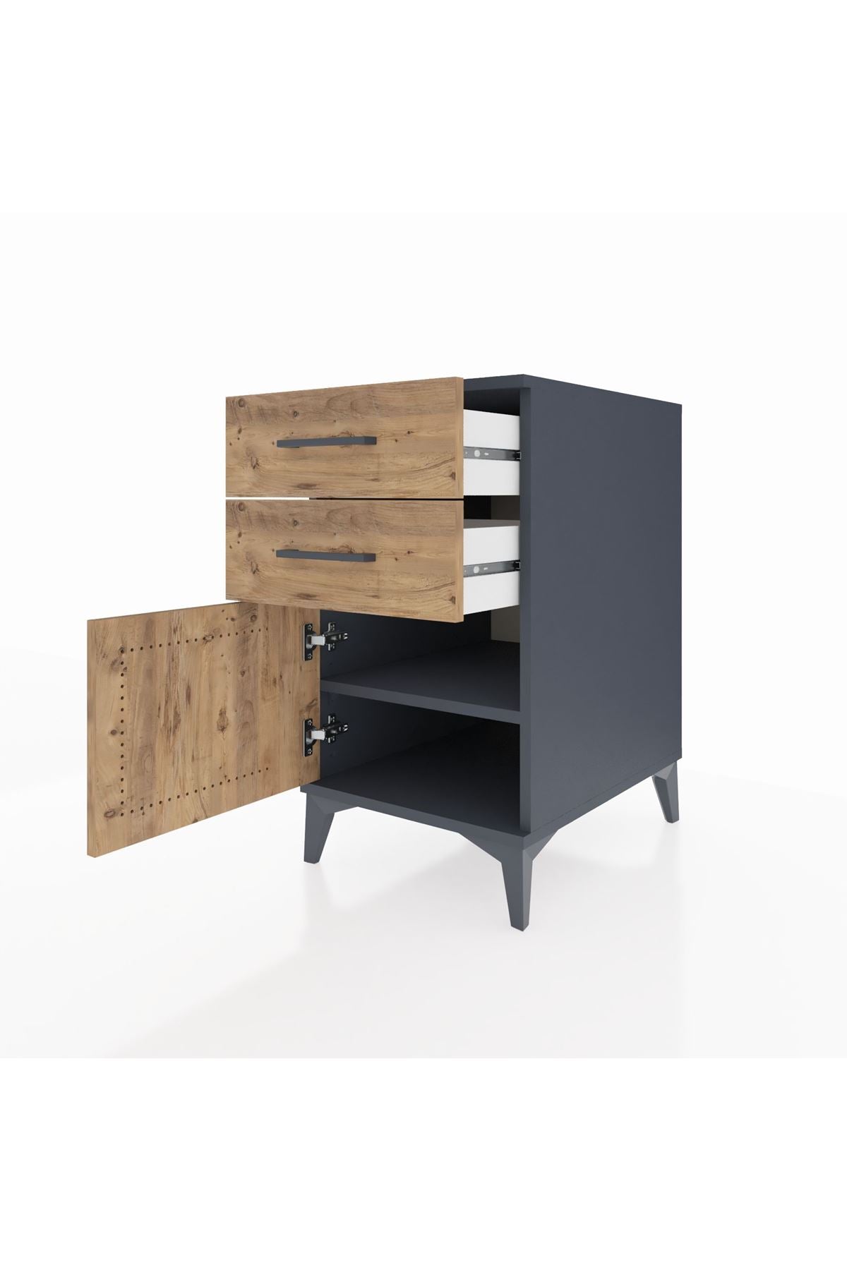 Kronos Komodin Tek Raflı 2 Çekmeceli Tek Kapaklı 44x59x80 Antrasit-Çam