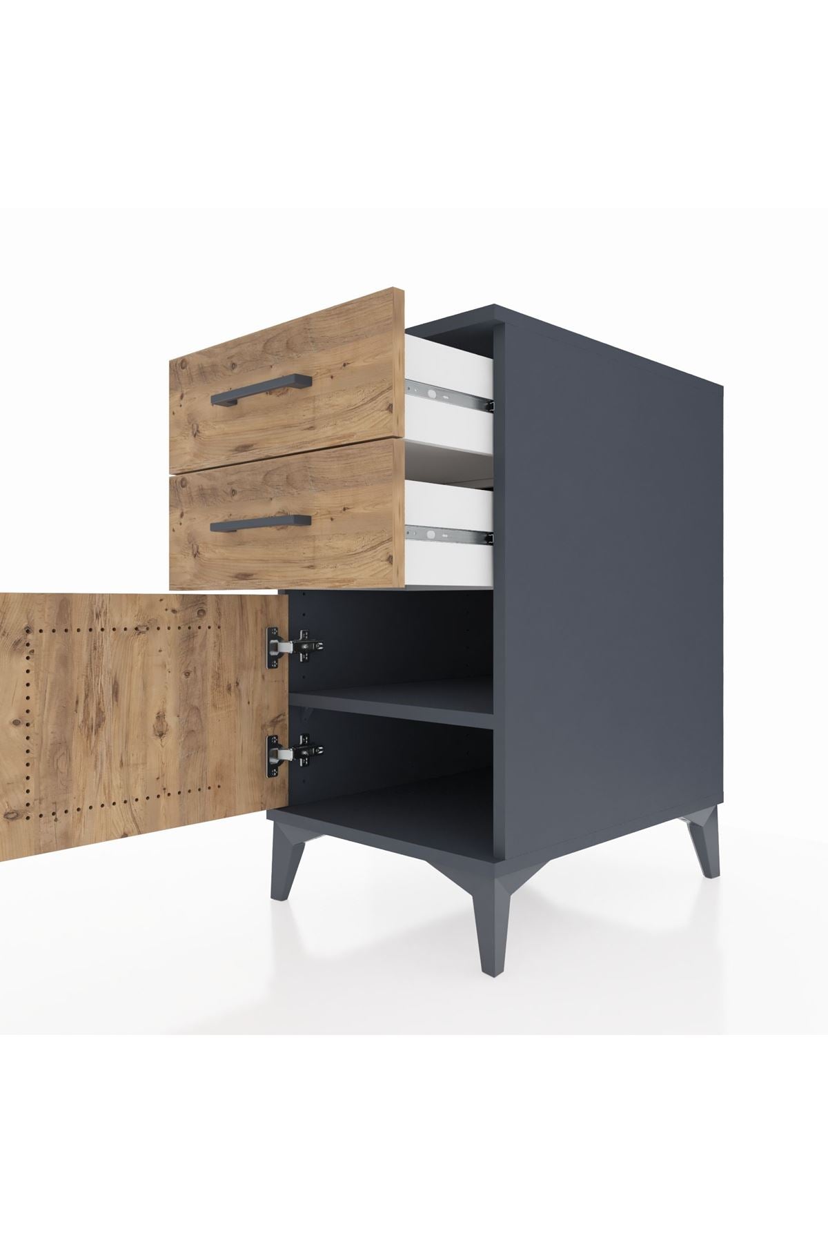 Kronos Komodin Tek Raflı 2 Çekmeceli Tek Kapaklı 44x59x80 Antrasit-Çam