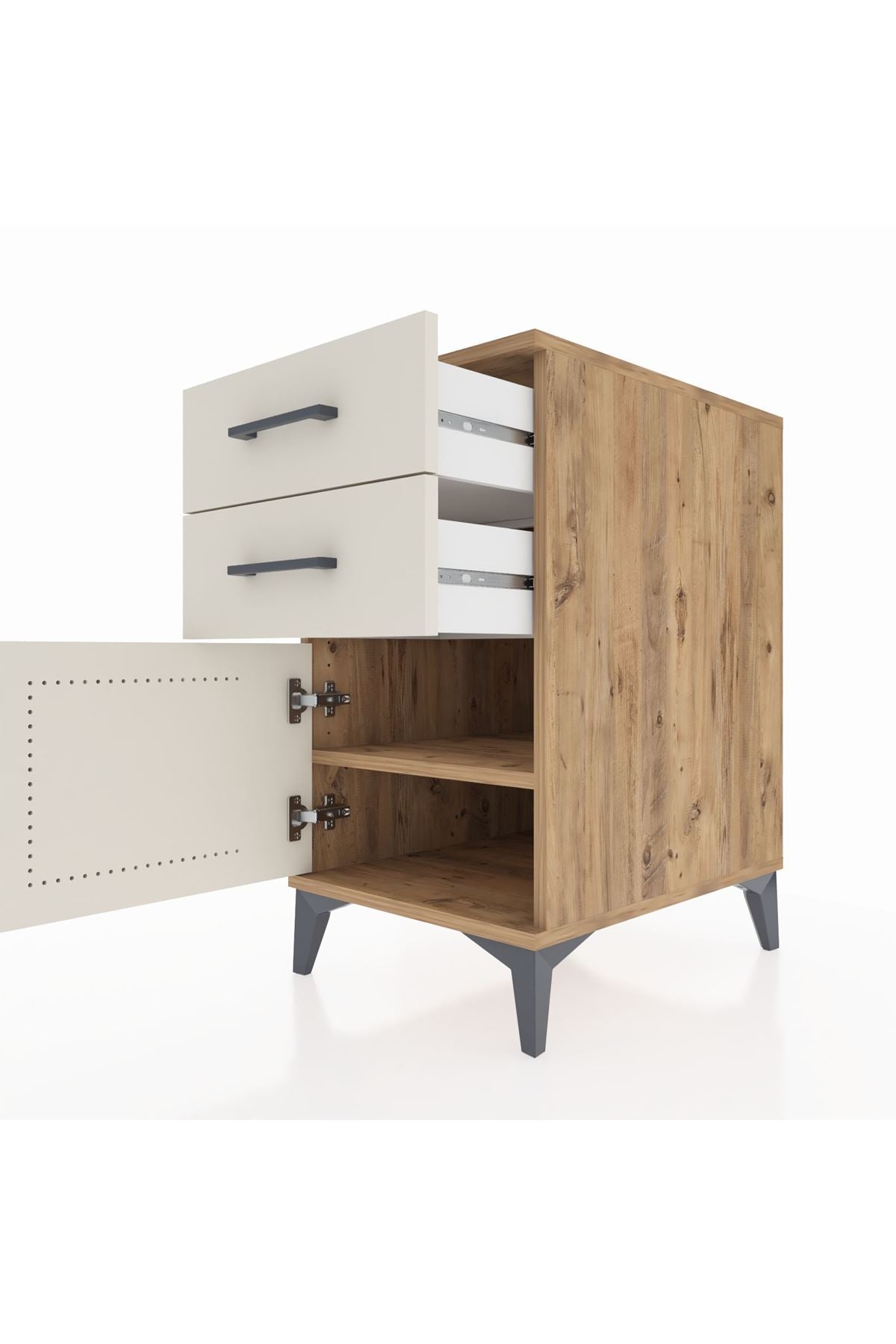 Kronos Komodin Tek Raflı 2 Çekmeceli Tek Kapaklı 44x59x80 Çam-Aytaşı