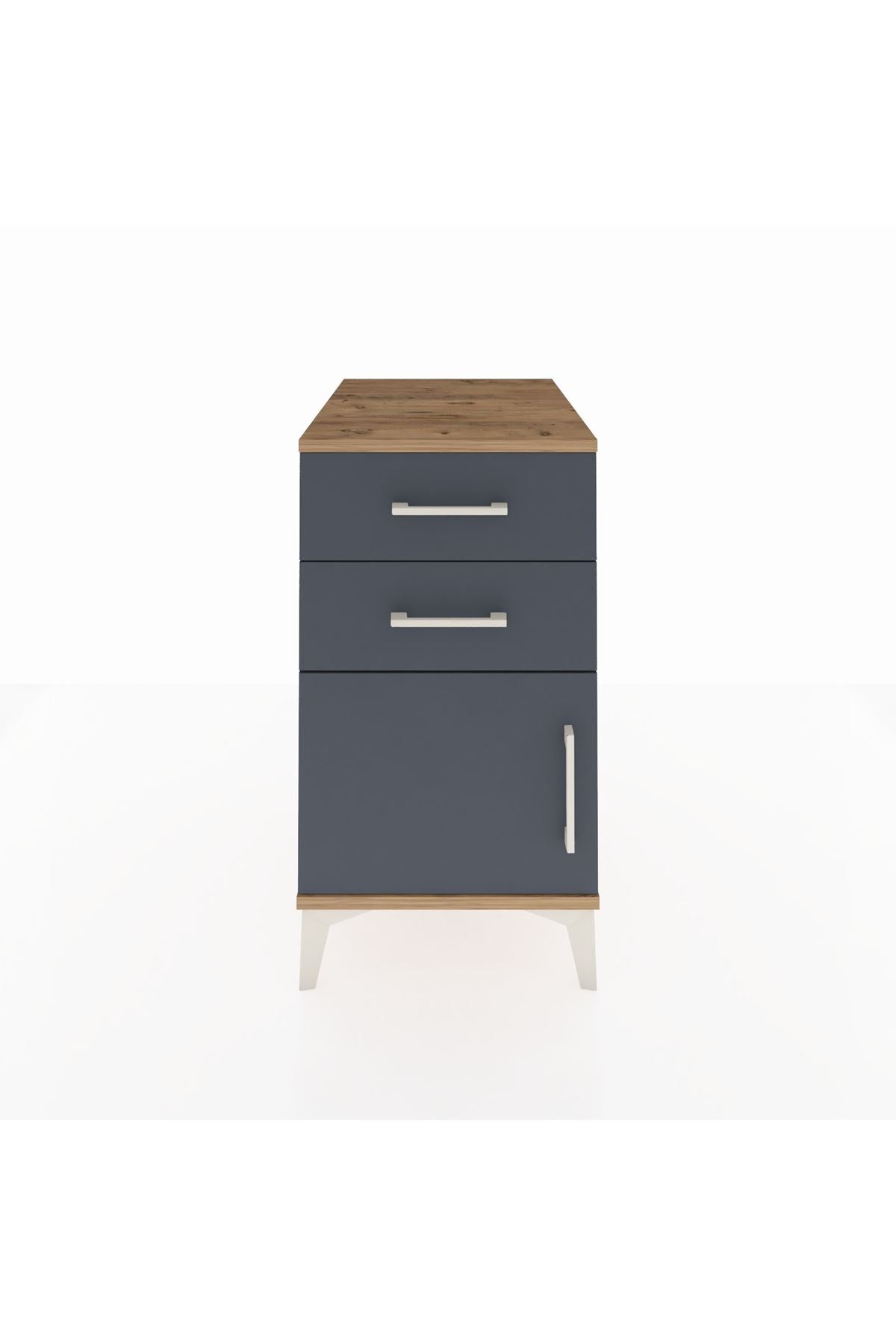 Kronos Komodin Tek Raflı 2 Çekmeceli Tek Kapaklı 44x59x80 Çam-Antrasit