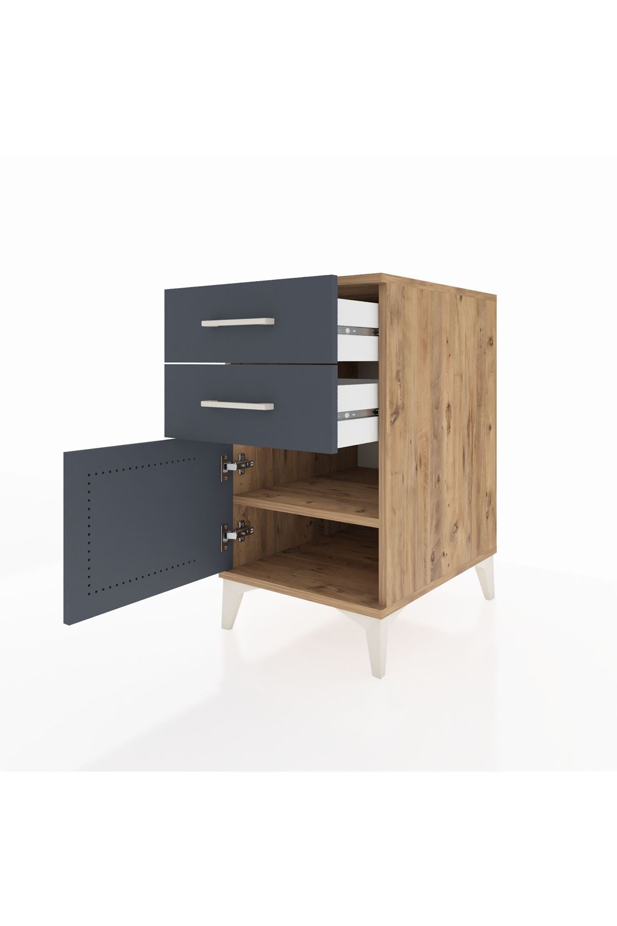 Kronos Komodin Tek Raflı 2 Çekmeceli Tek Kapaklı 44x59x80 Çam-Antrasit