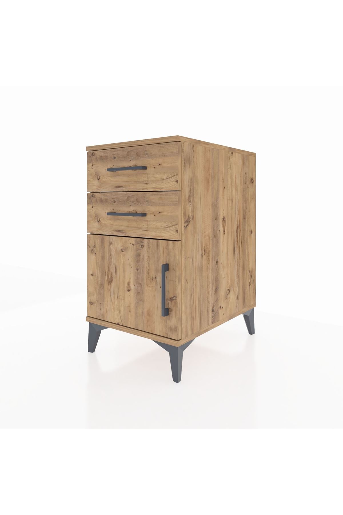 Kronos Komodin Tek Raflı 2 Çekmeceli Tek Kapaklı 44x59x80 Çam-Çam