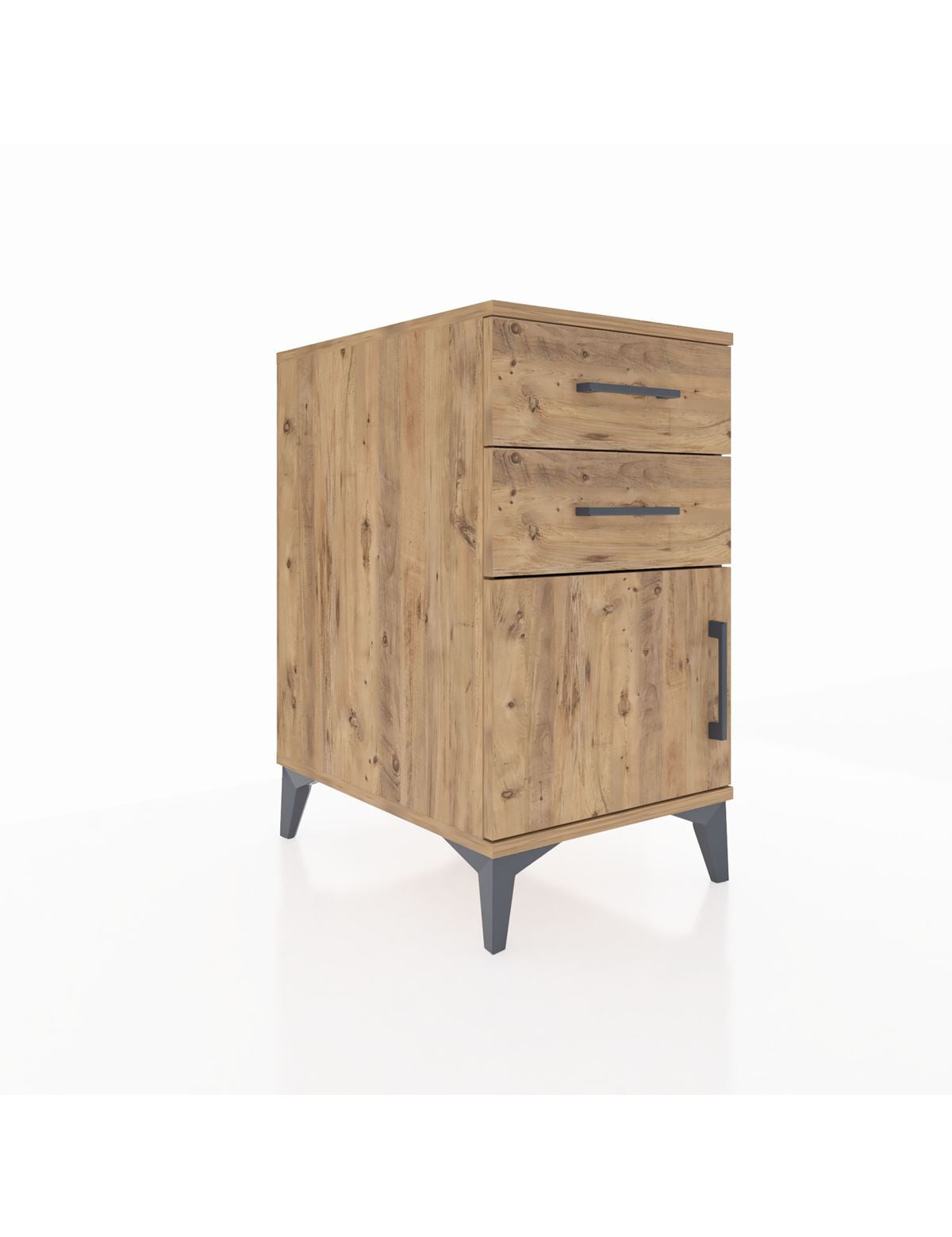 Kronos Komodin Tek Raflı 2 Çekmeceli Tek Kapaklı 44x59x80 Çam-Çam