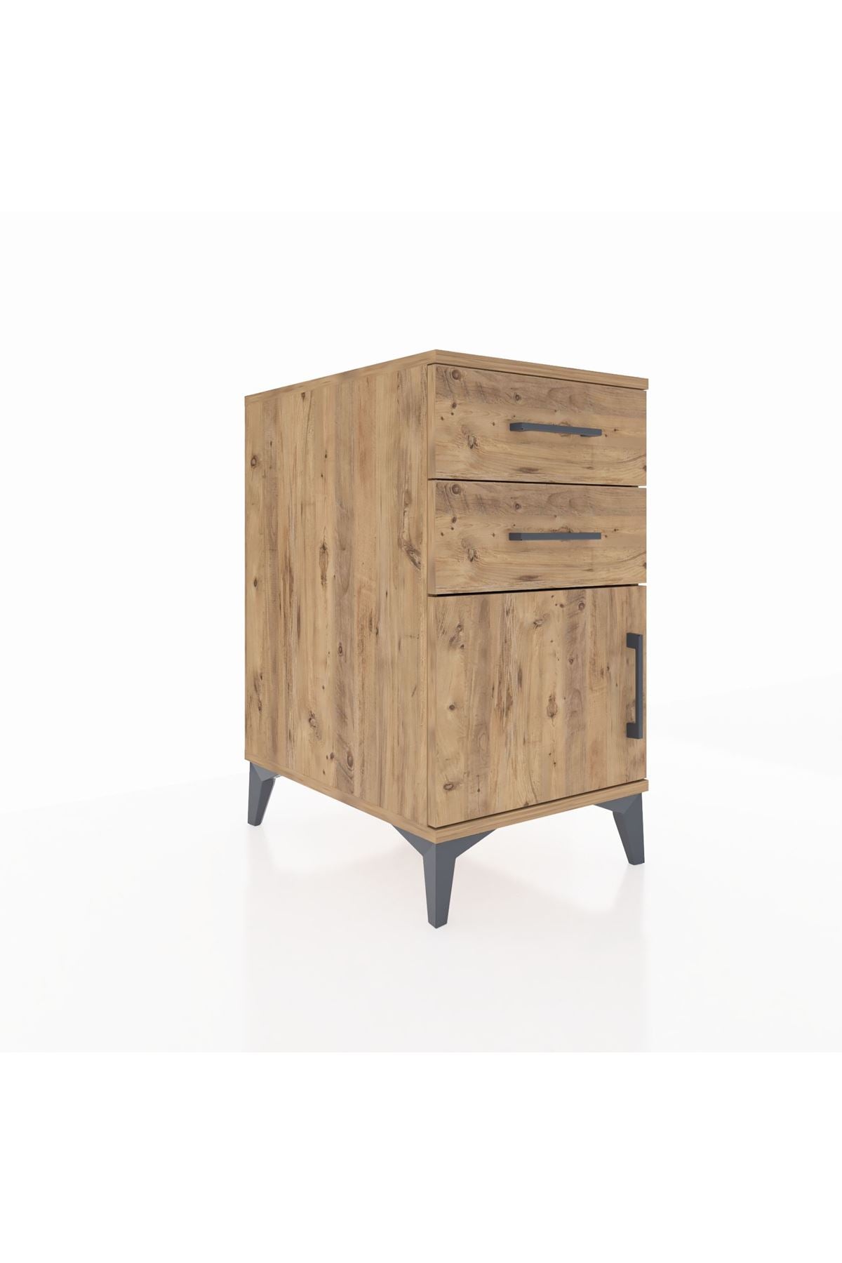 Kronos Komodin Tek Raflı 2 Çekmeceli Tek Kapaklı 44x59x80 Çam-Çam