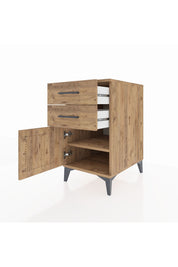 Kronos Komodin Tek Raflı 2 Çekmeceli Tek Kapaklı 44x59x80 Çam-Çam