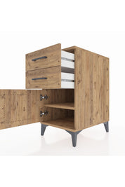 Kronos Komodin Tek Raflı 2 Çekmeceli Tek Kapaklı 44x59x80 Çam-Çam
