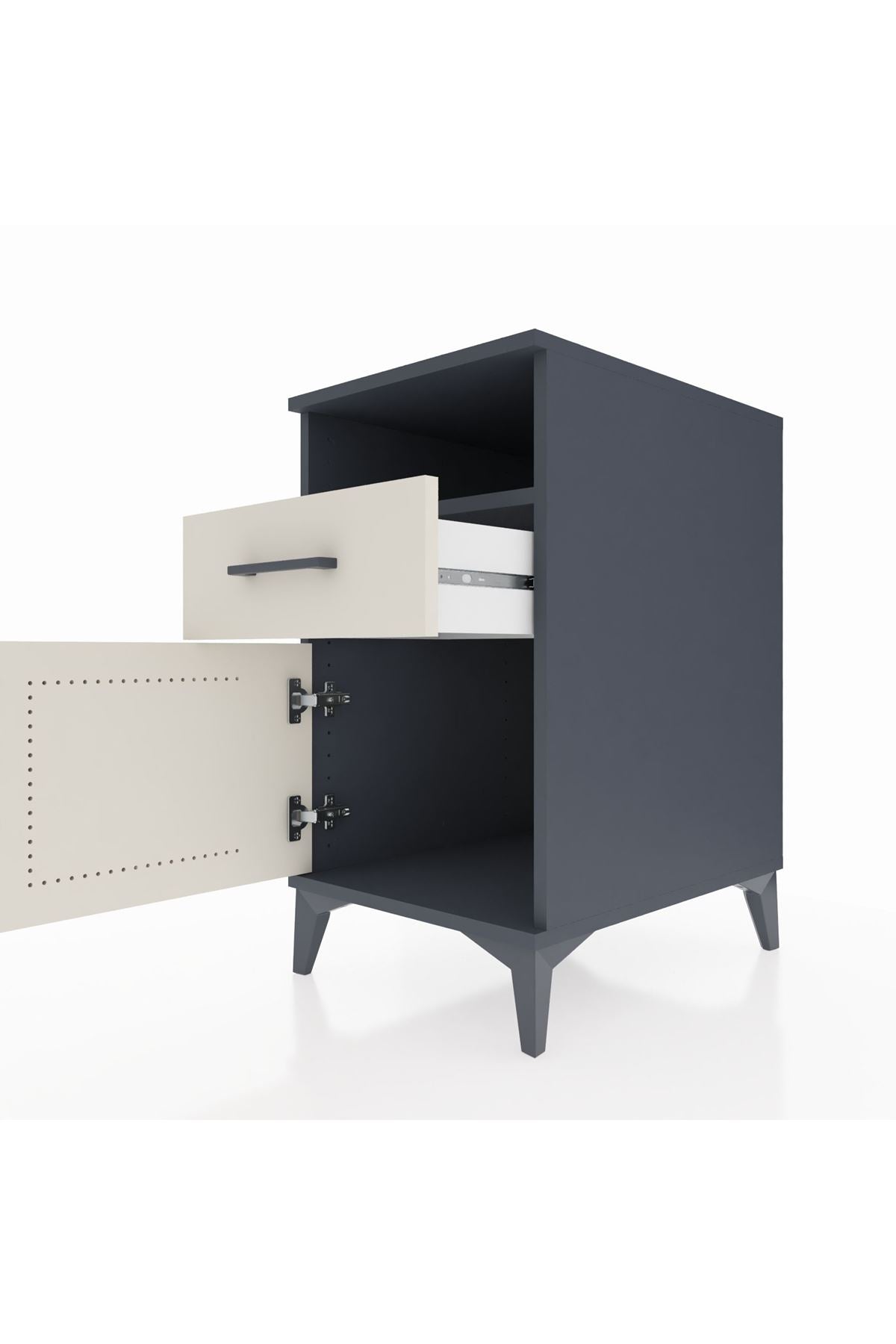 Kronos Komodin Tek Raflı Tek Çekmeceli Tek Kapaklı 44x59x80 Antrasit-Aytaşı