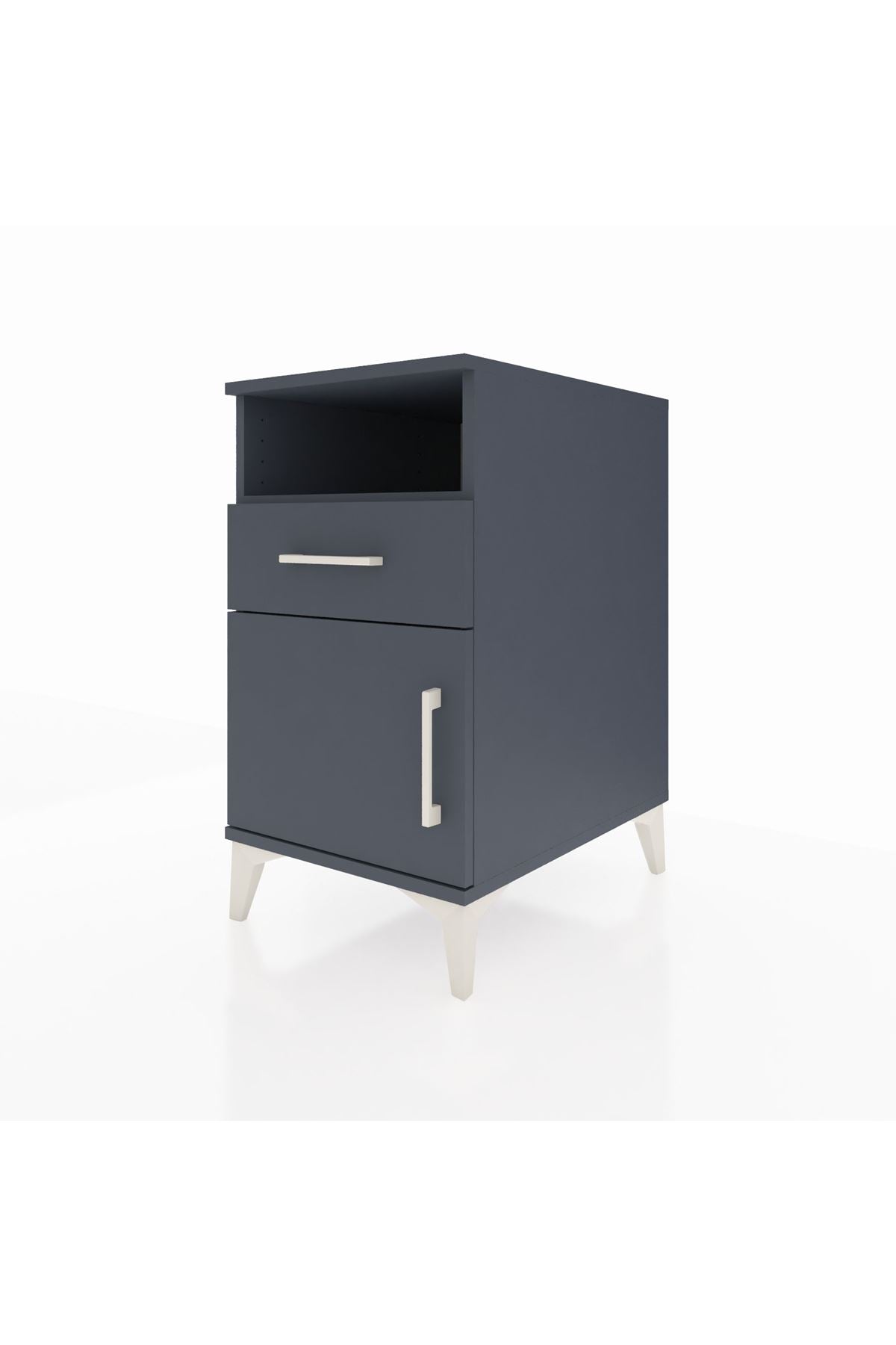 Kronos Komodin Tek Raflı Tek Çekmeceli Tek Kapaklı 44x59x80 Antrasit-Antrasit