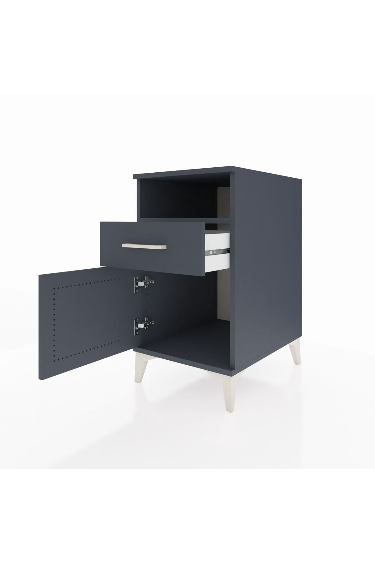 Kronos Komodin Tek Raflı Tek Çekmeceli Tek Kapaklı 44x59x80 Antrasit-Antrasit