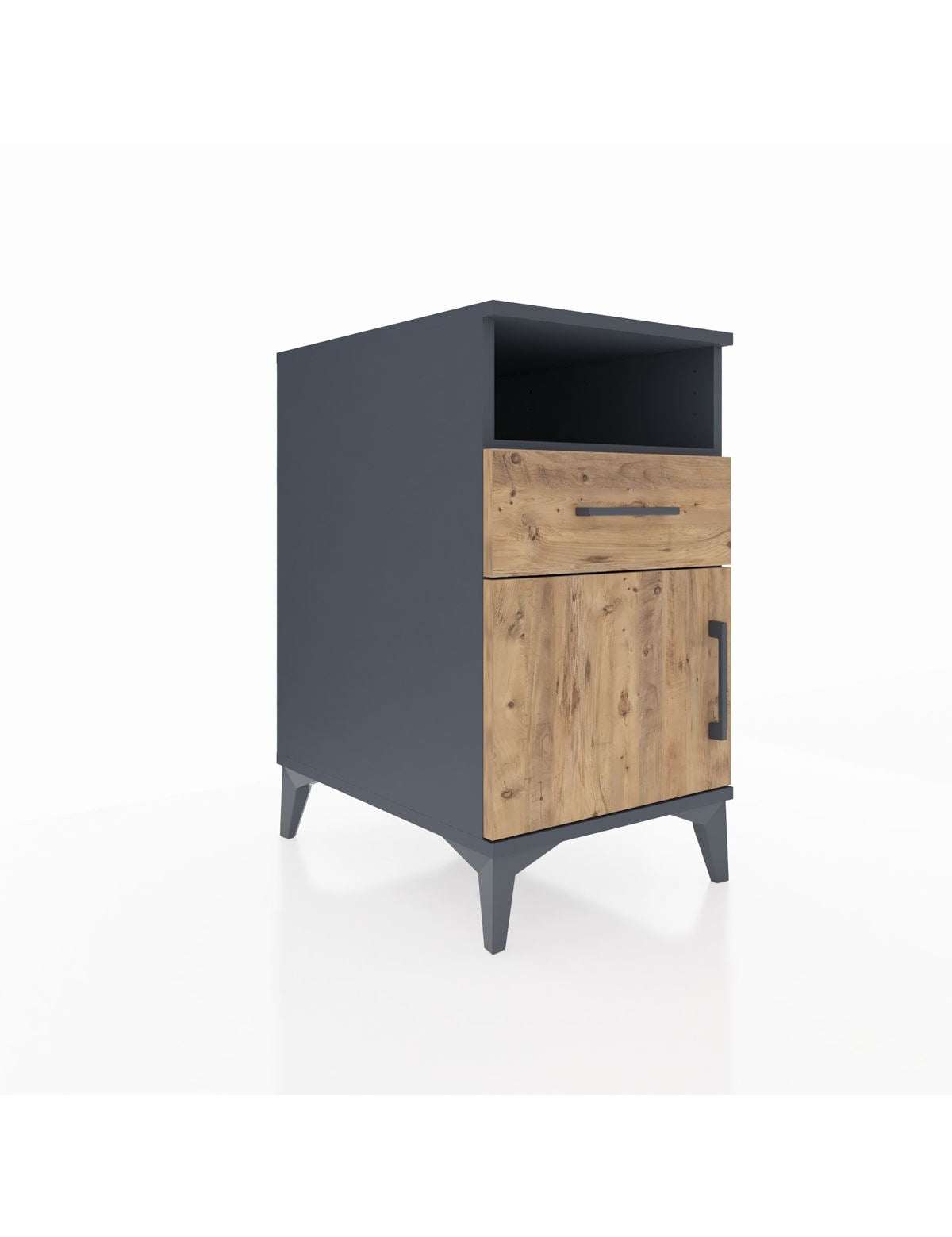 Kronos Komodin Tek Raflı Tek Çekmeceli Tek Kapaklı 44x59x80 Antrasit-Çam
