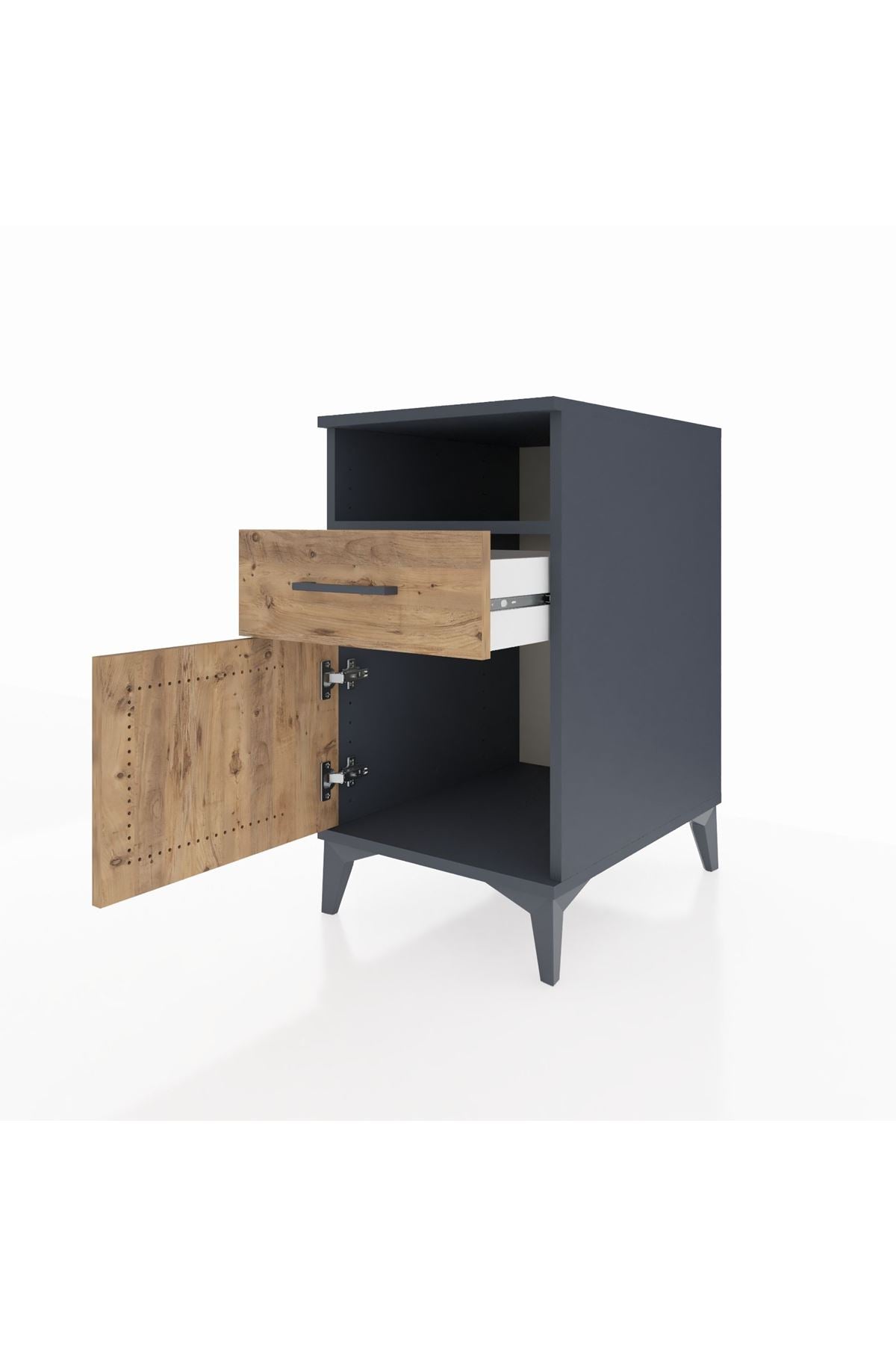 Kronos Komodin Tek Raflı Tek Çekmeceli Tek Kapaklı 44x59x80 Antrasit-Çam