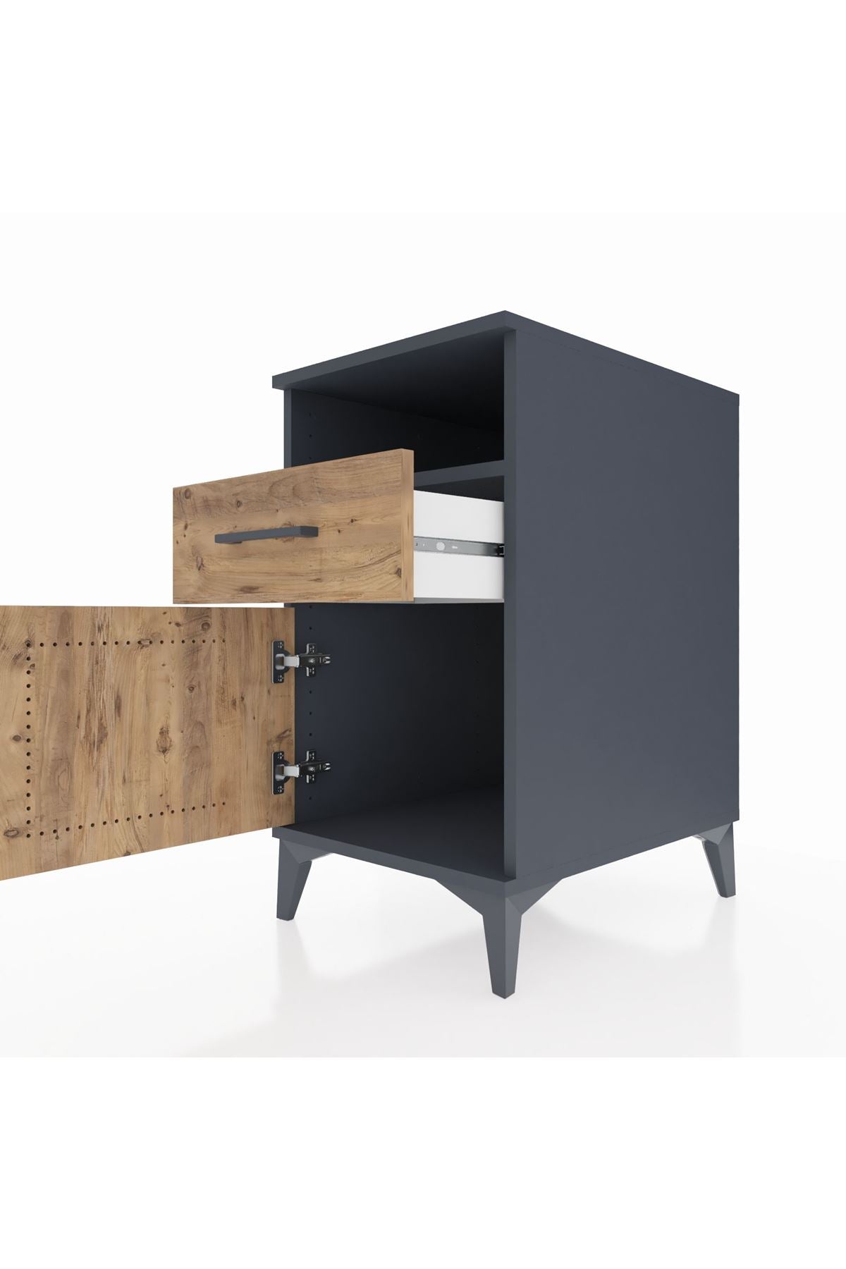 Kronos Komodin Tek Raflı Tek Çekmeceli Tek Kapaklı 44x59x80 Antrasit-Çam