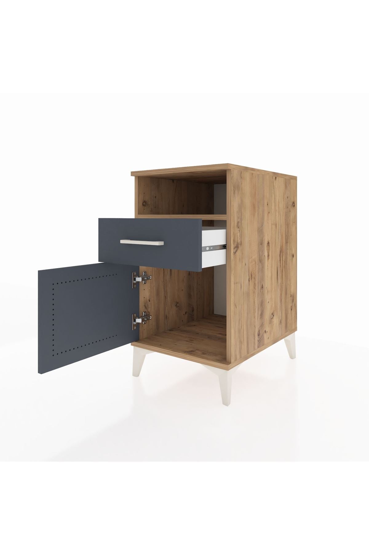 Kronos Komodin Tek Raflı Tek Çekmeceli Tek Kapaklı 44x59x80 Çam-Antrasit