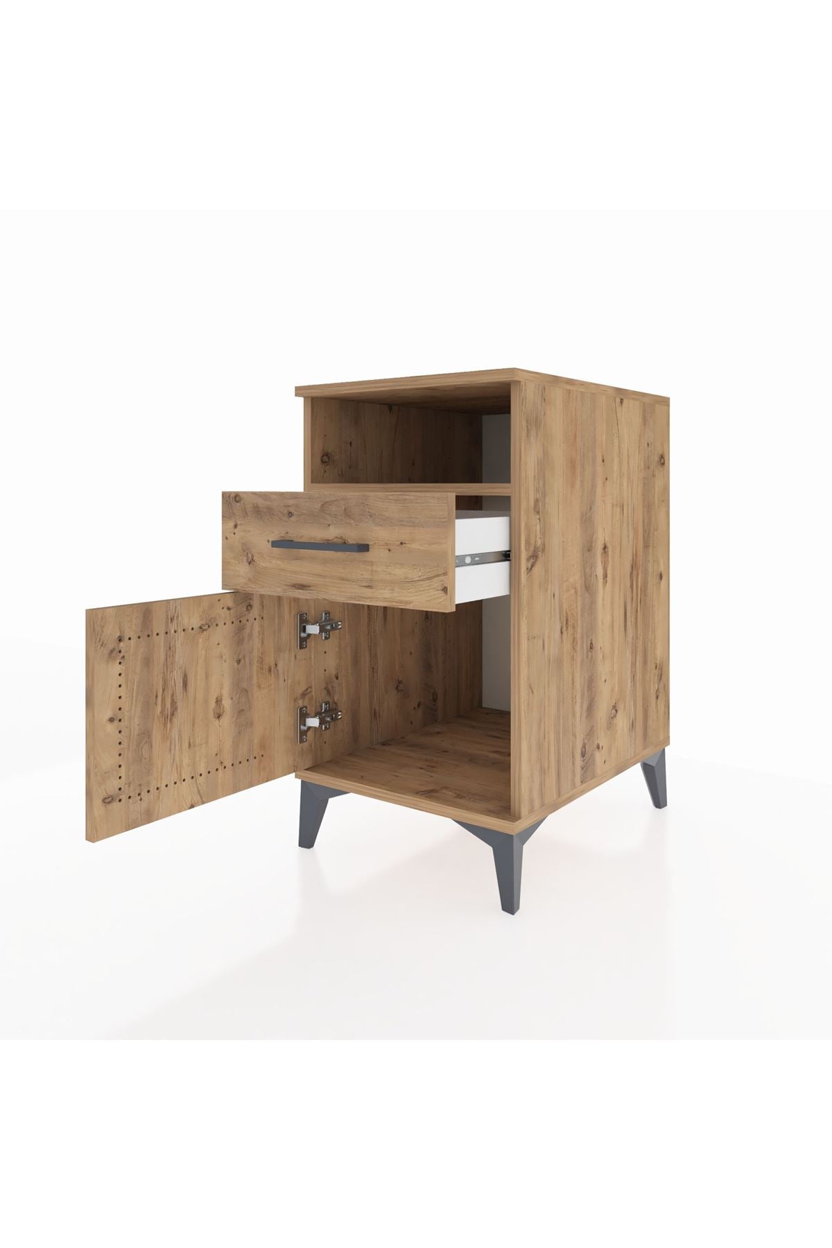 Kronos Komodin Tek Raflı Tek Çekmeceli Tek Kapaklı 44x59x80 Çam-Çam