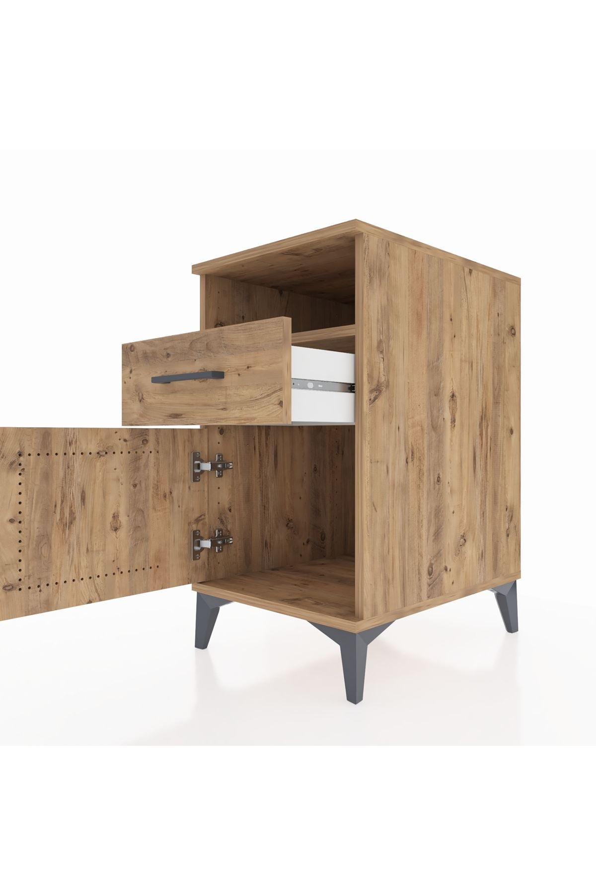 Kronos Komodin Tek Raflı Tek Çekmeceli Tek Kapaklı 44x59x80 Çam-Çam