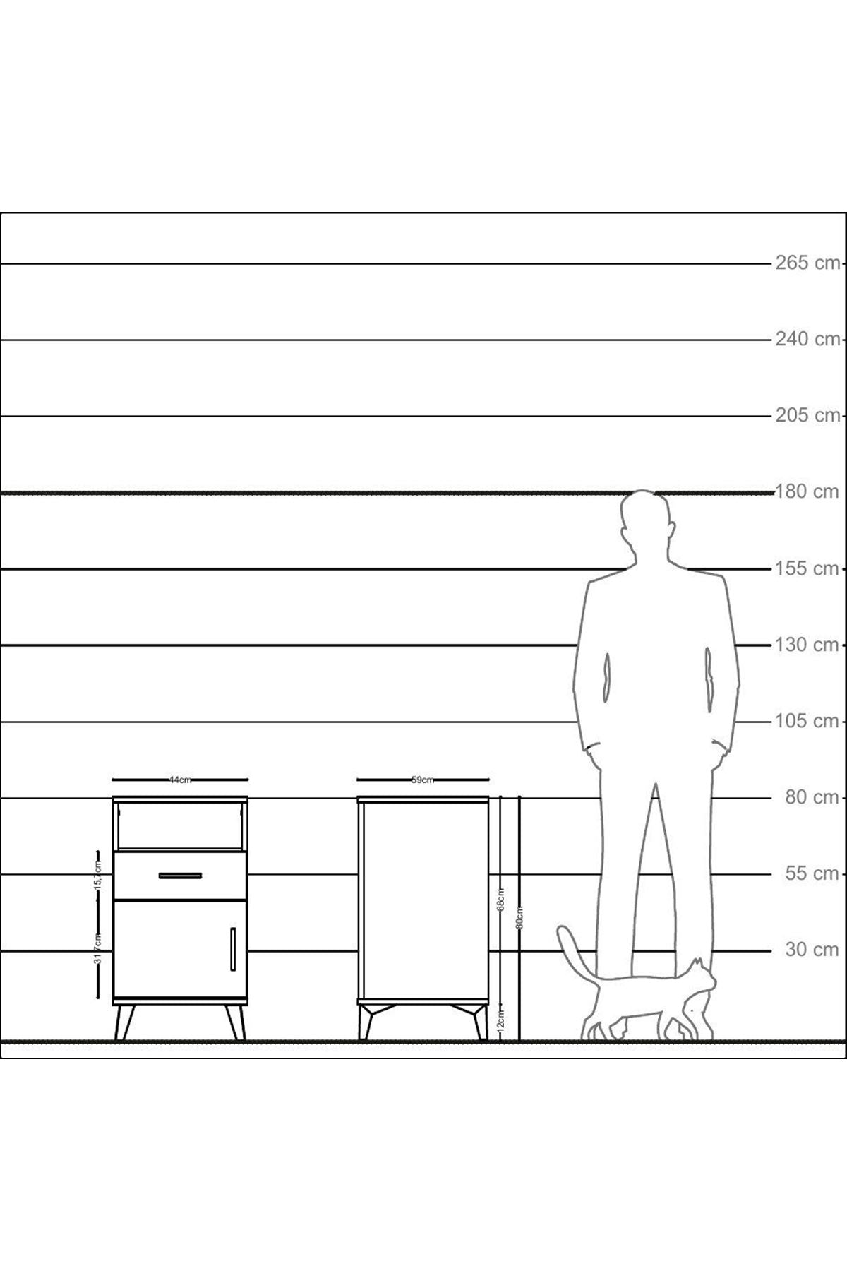 Kronos Komodin Tek Raflı Tek Çekmeceli Tek Kapaklı 44x59x80 Çam-Çam