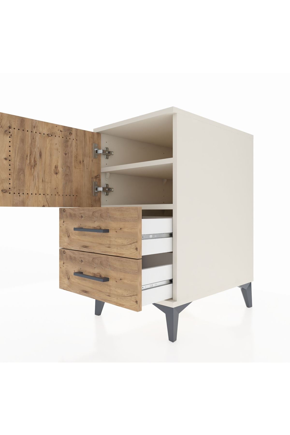 Kronos Komodin 2 Raflı 2 Çekmeceli Tek Kapaklı 44x59x80 Aytaşı-Çam