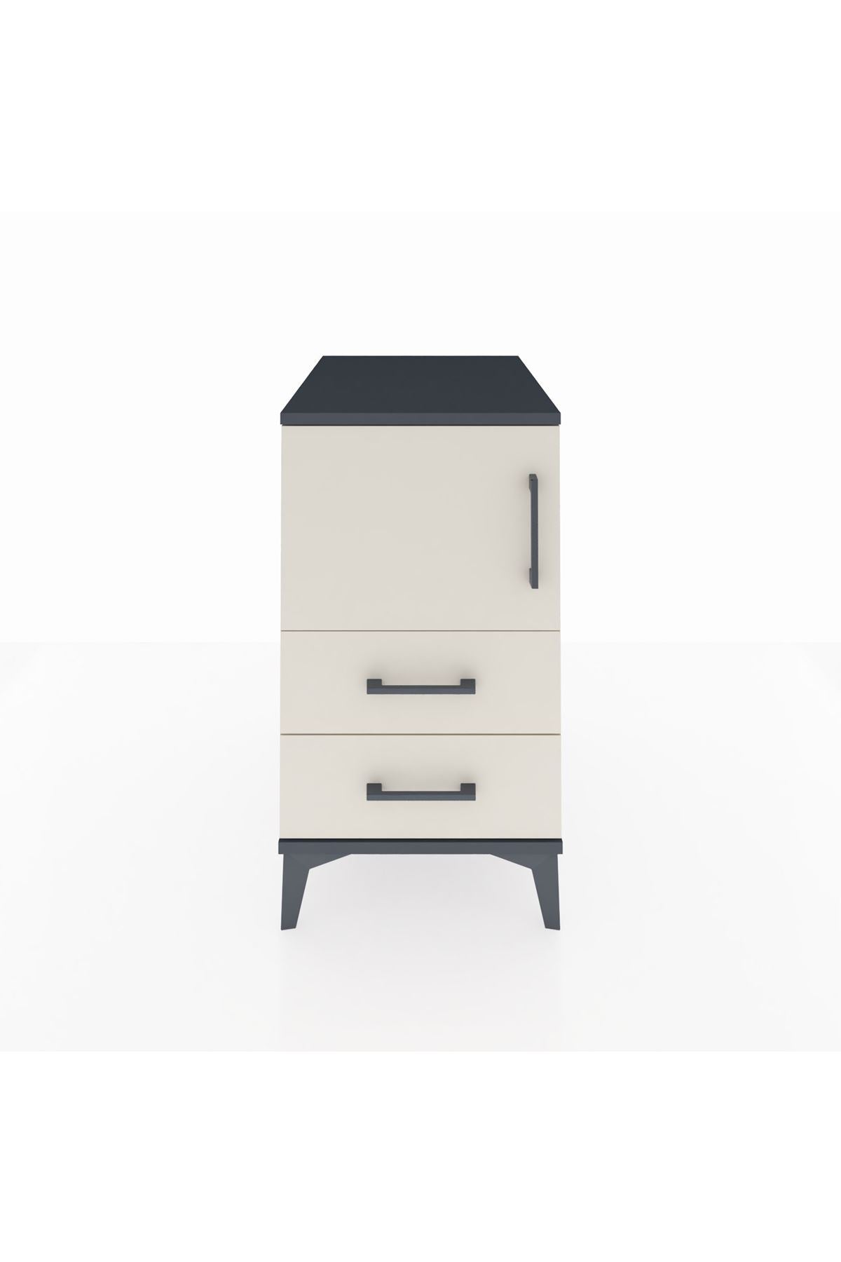 Kronos Komodin 2 Raflı 2 Çekmeceli Tek Kapaklı 44x59x80 Antrasit-Aytaşı