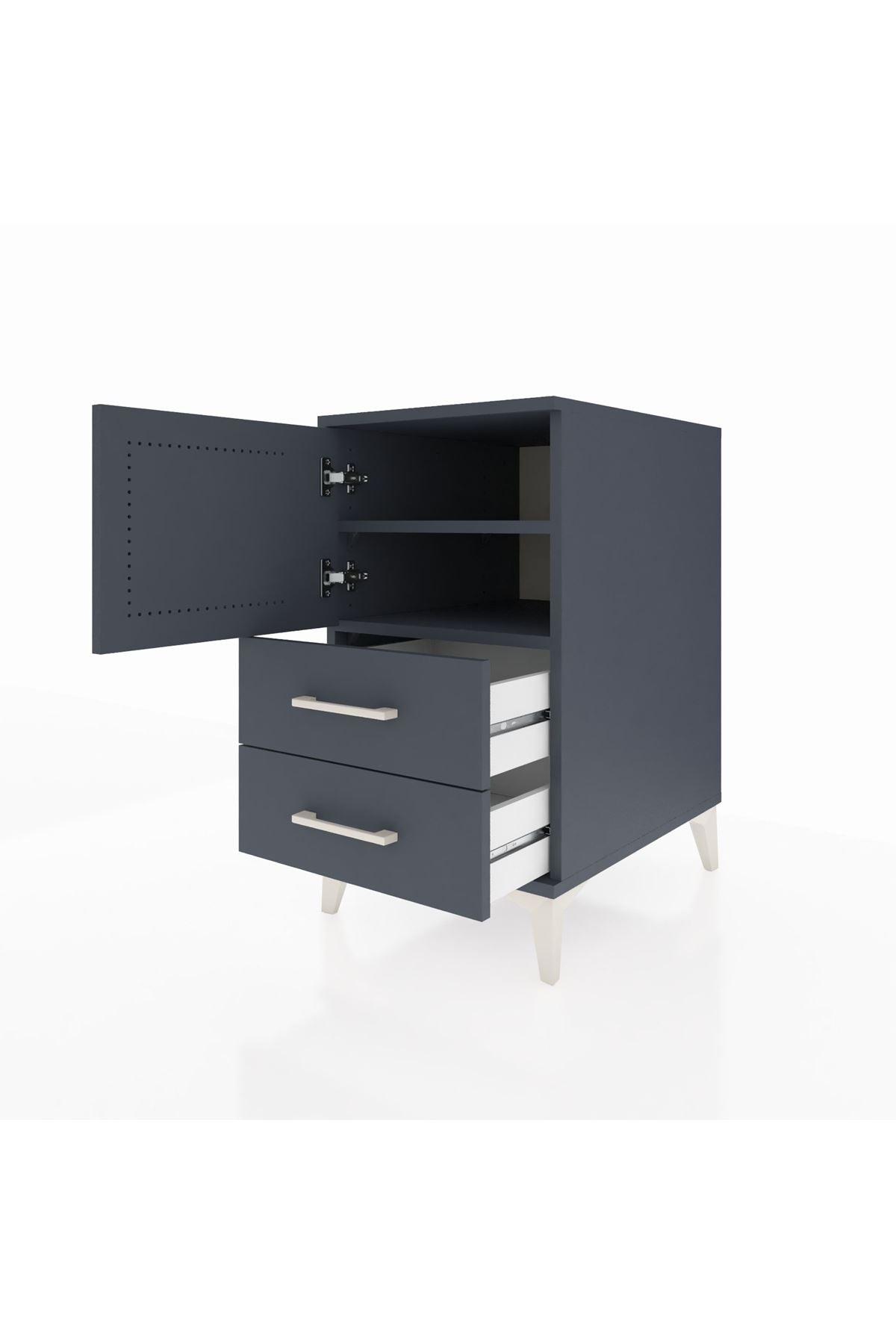 Kronos Komodin 2 Raflı 2 Çekmeceli Tek Kapaklı 44x59x80 Antrasit-Antrasit