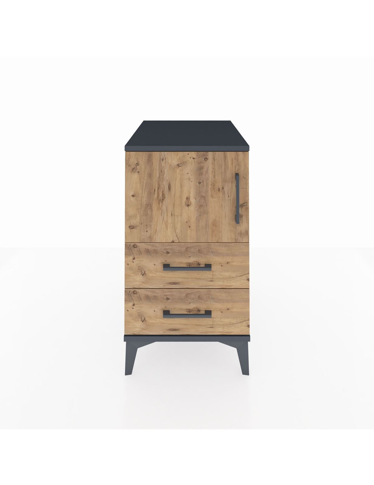 Kronos Komodin 2 Raflı 2 Çekmeceli Tek Kapaklı 44x59x80 Antrasit-Çam