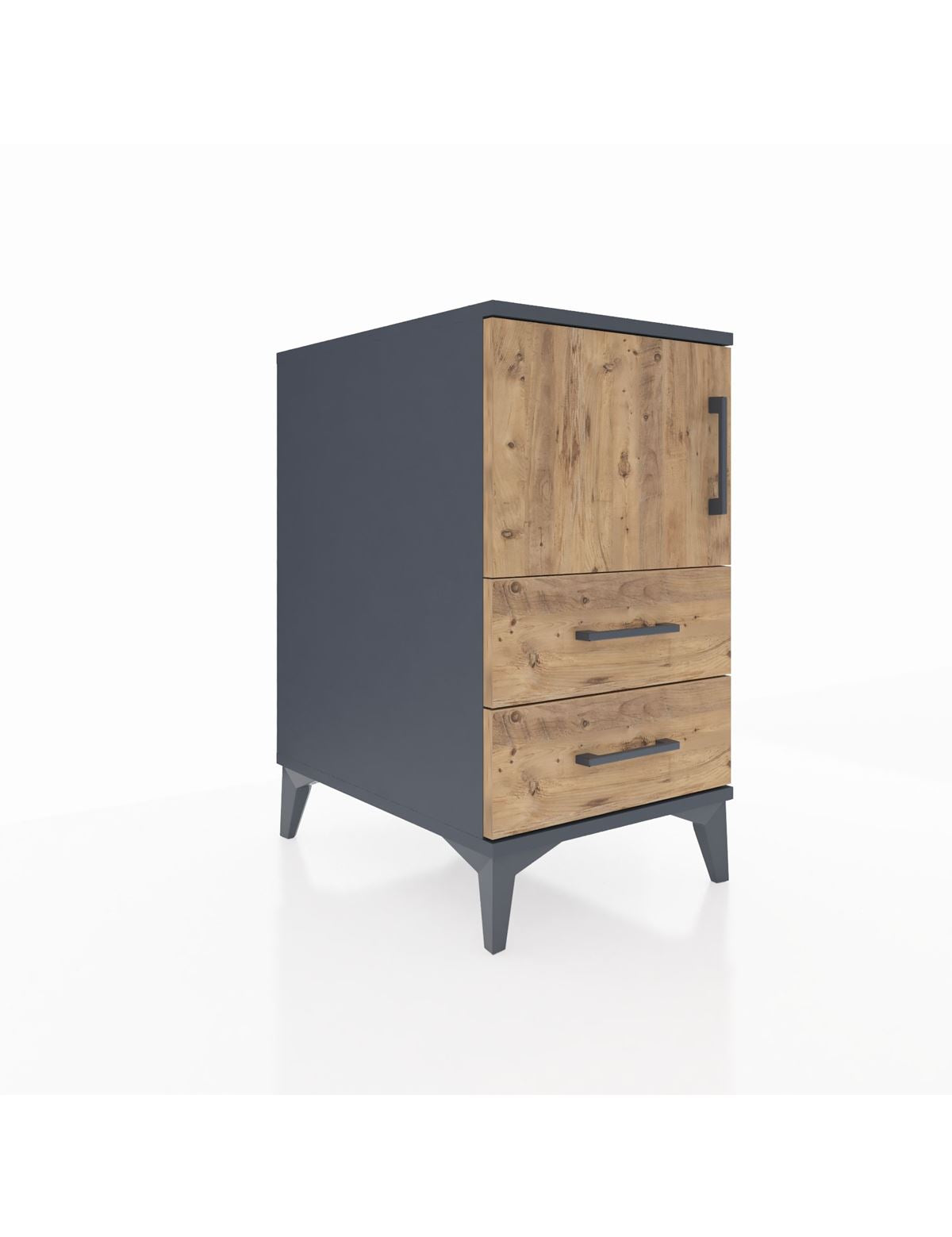 Kronos Komodin 2 Raflı 2 Çekmeceli Tek Kapaklı 44x59x80 Antrasit-Çam