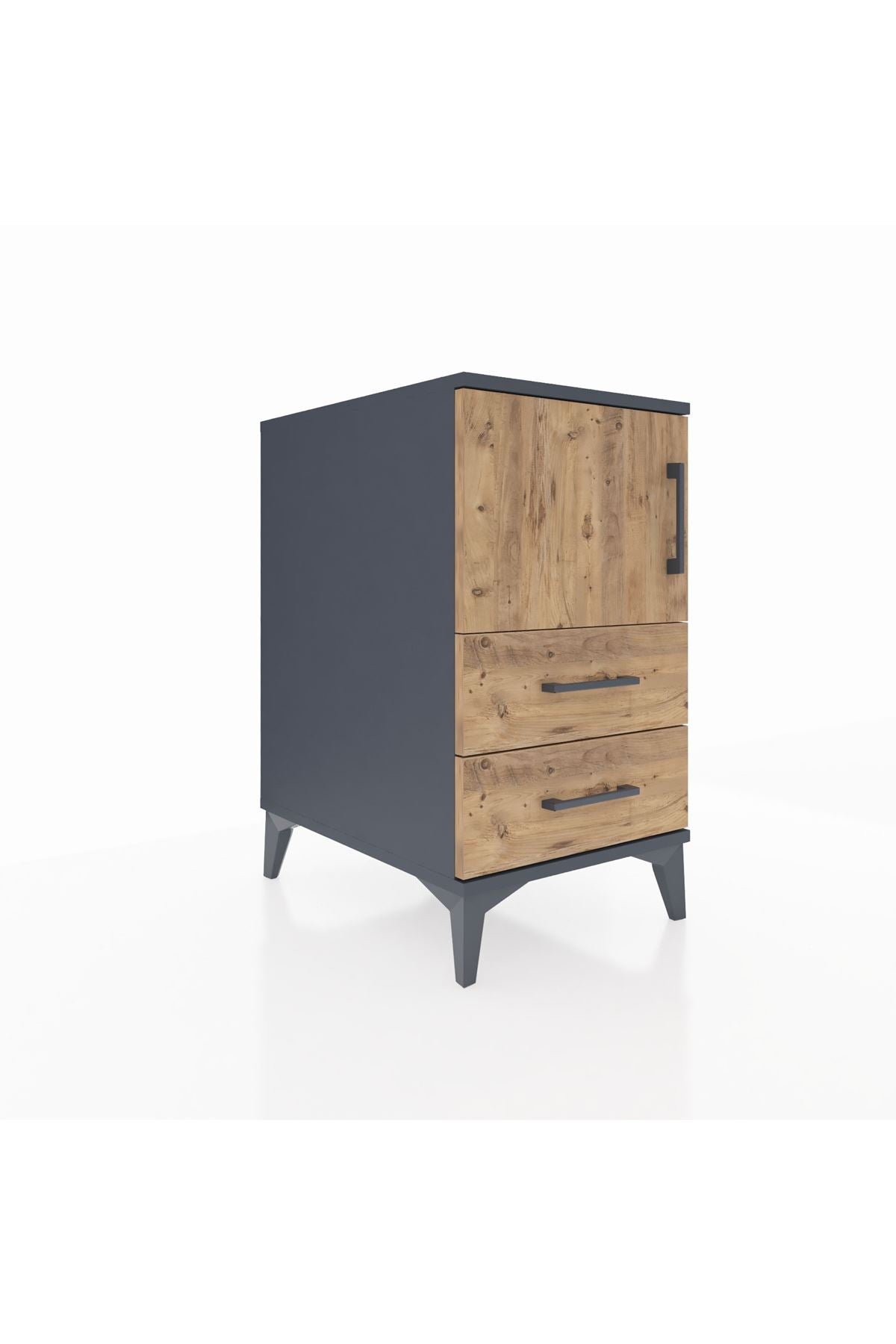 Kronos Komodin 2 Raflı 2 Çekmeceli Tek Kapaklı 44x59x80 Antrasit-Çam