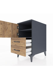 Kronos Komodin 2 Raflı 2 Çekmeceli Tek Kapaklı 44x59x80 Antrasit-Çam