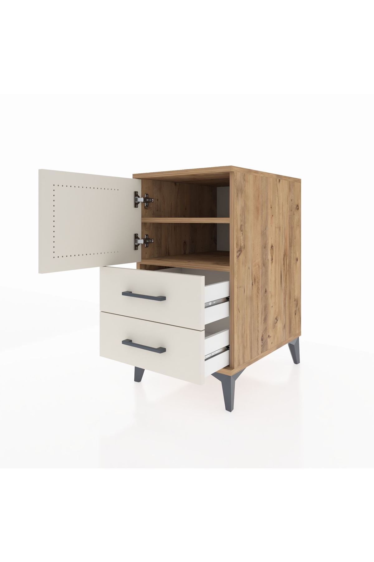 Kronos Komodin 2 Raflı 2 Çekmeceli Tek Kapaklı 44x59x80 Çam-Aytaşı