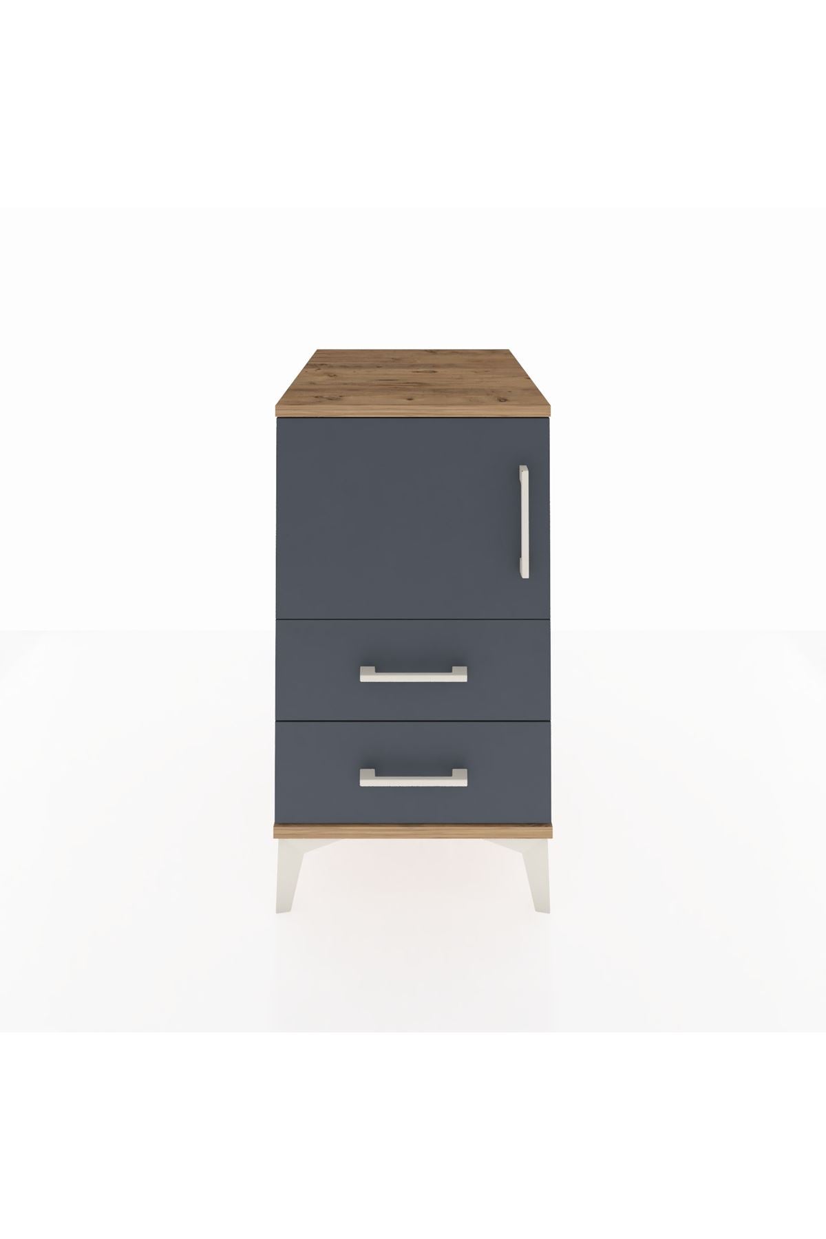 Kronos Komodin 2 Raflı 2 Çekmeceli Tek Kapaklı 44x59x80 Çam-Antrasit