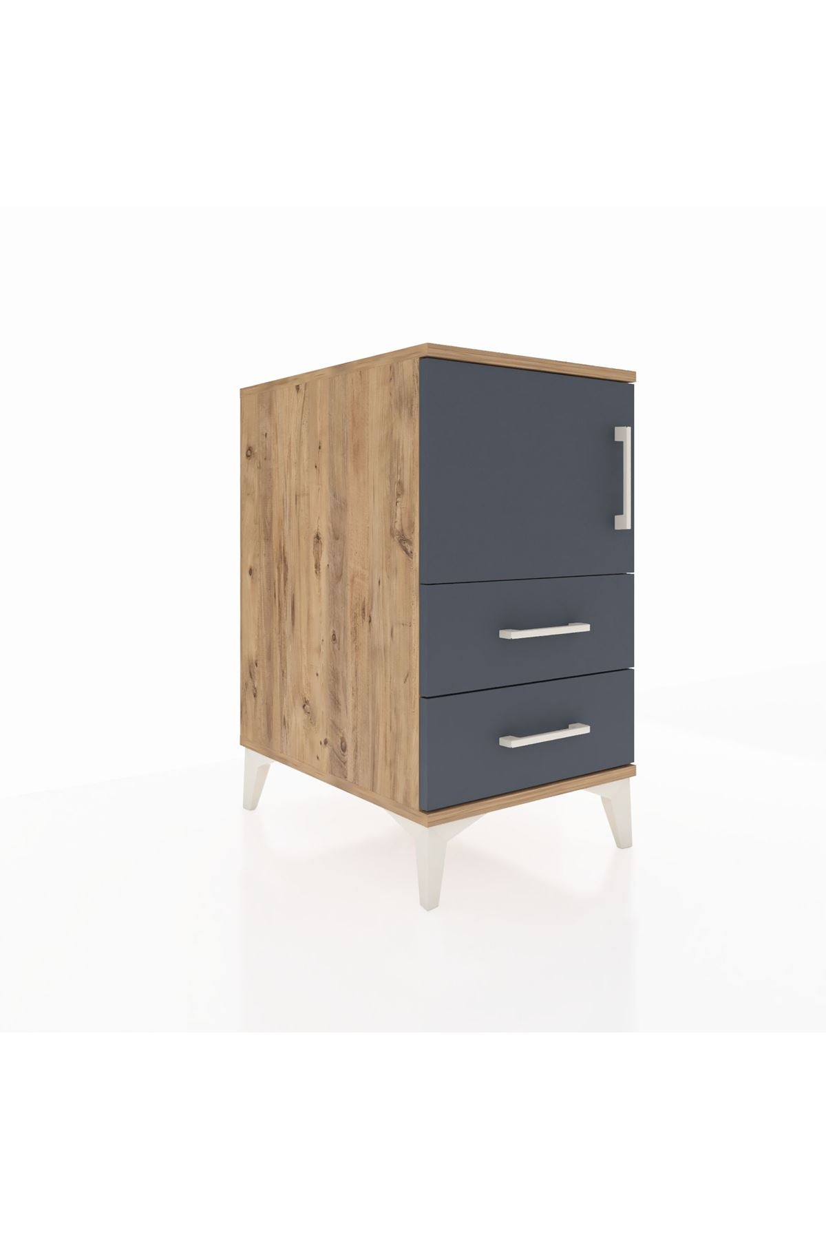 Kronos Komodin 2 Raflı 2 Çekmeceli Tek Kapaklı 44x59x80 Çam-Antrasit