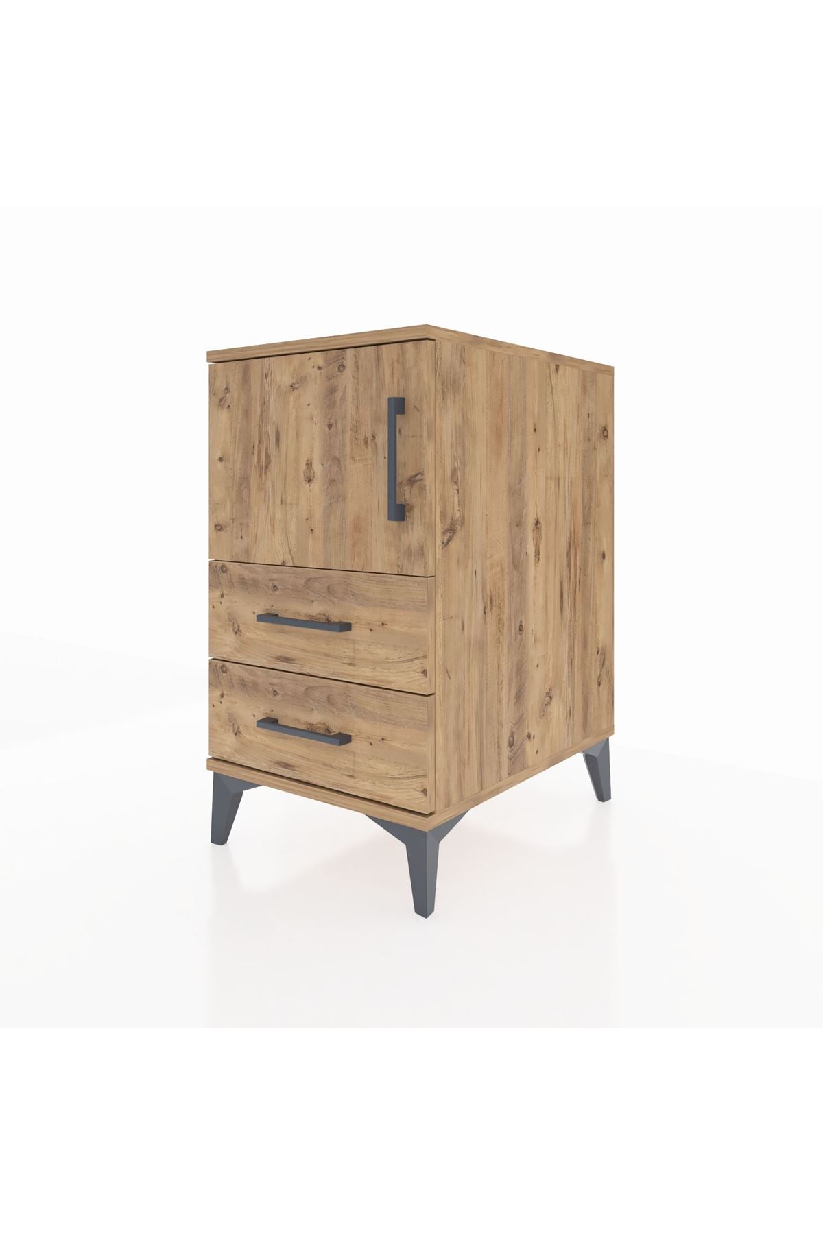 Kronos Komodin 2 Raflı 2 Çekmeceli Tek Kapaklı 44x59x80 Çam-Çam