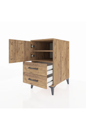 Kronos Komodin 2 Raflı 2 Çekmeceli Tek Kapaklı 44x59x80 Çam-Çam