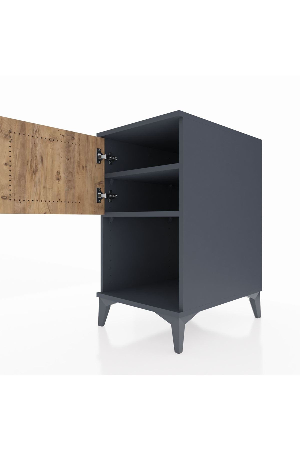 Kronos Komodin 2 Raflı Tek Kapaklı 44x59x80 Antrasit-Çam