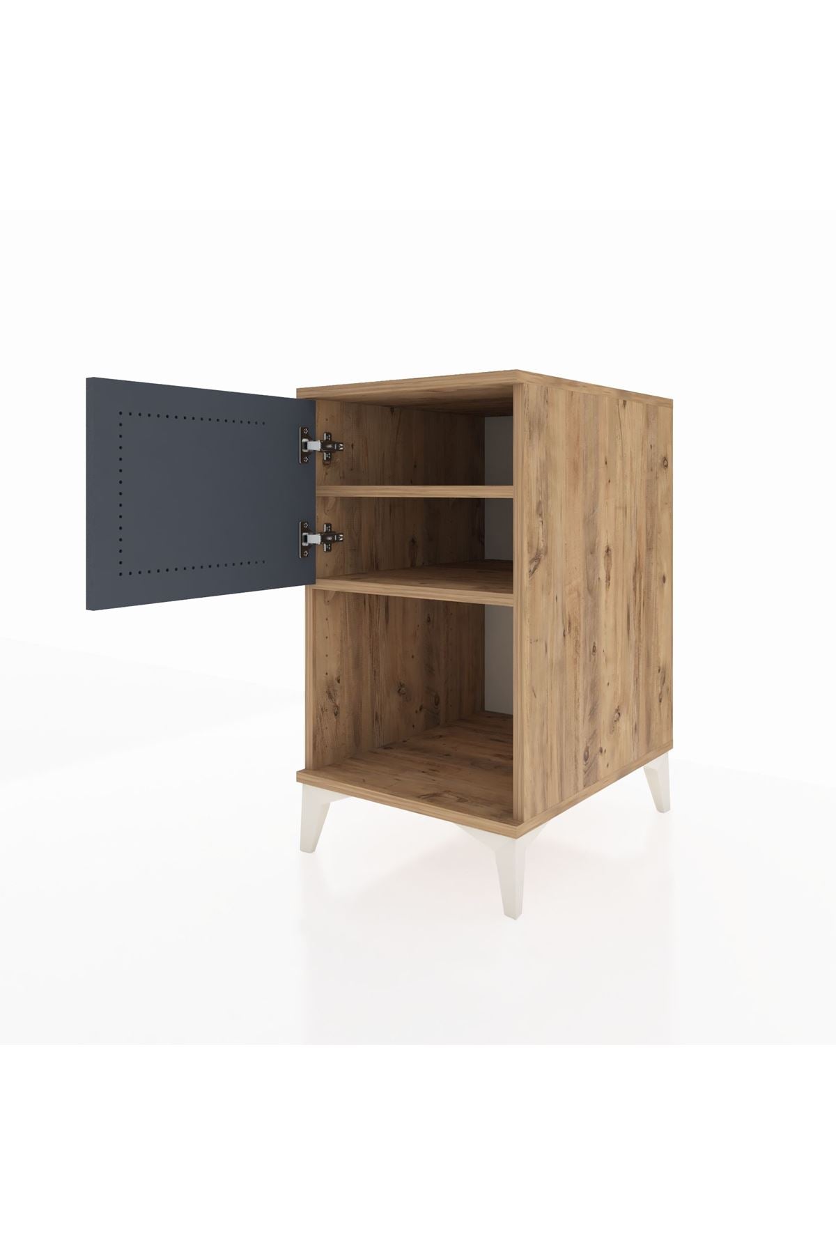 Kronos Komodin 2 Raflı Tek Kapaklı 44x59x80 Çam-Antrasit