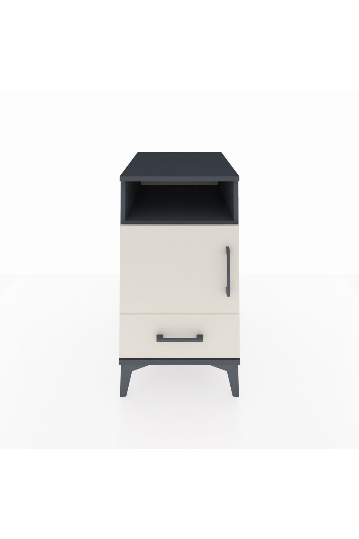 Kronos Komodin 3 Raflı Tek Çekmeceli Tek Kapaklı 44x59x80 Antrasit-Aytaşı