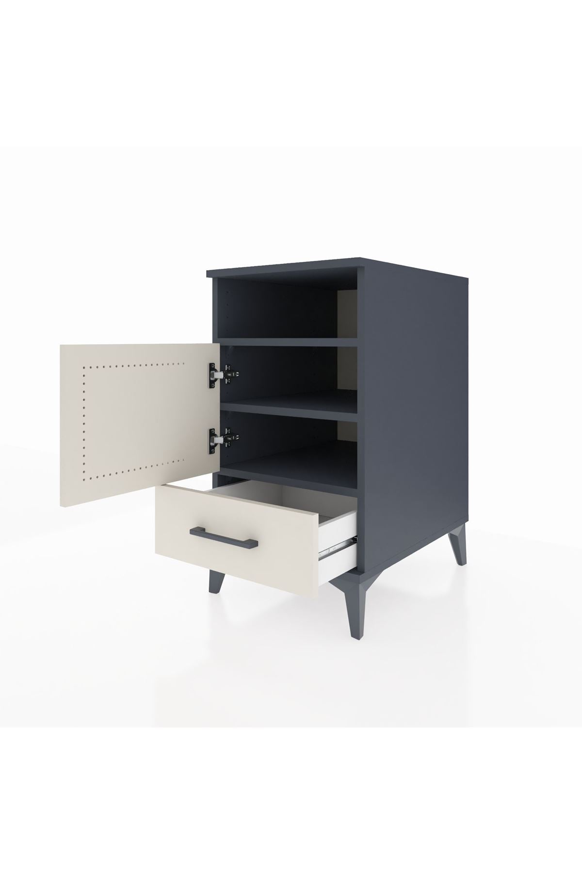 Kronos Komodin 3 Raflı Tek Çekmeceli Tek Kapaklı 44x59x80 Antrasit-Aytaşı