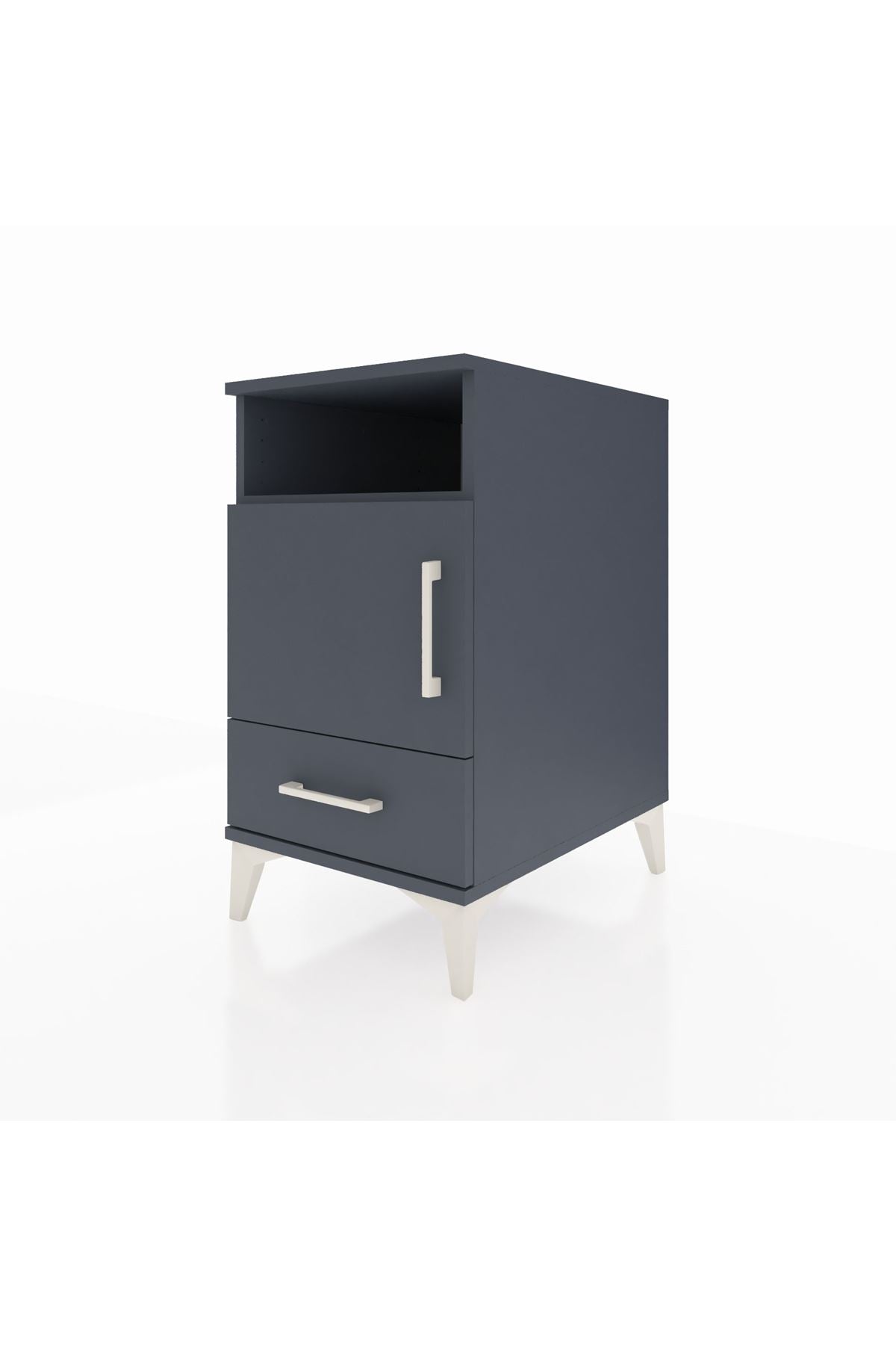 Kronos Komodin 3 Raflı Tek Çekmeceli Tek Kapaklı 44x59x80 Antrasit-Antrasit