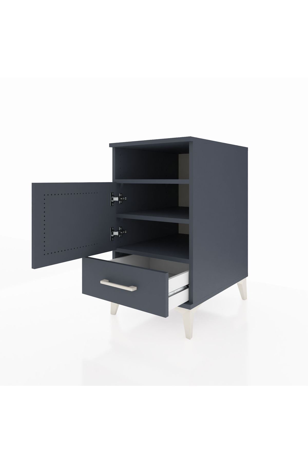 Kronos Komodin 3 Raflı Tek Çekmeceli Tek Kapaklı 44x59x80 Antrasit-Antrasit