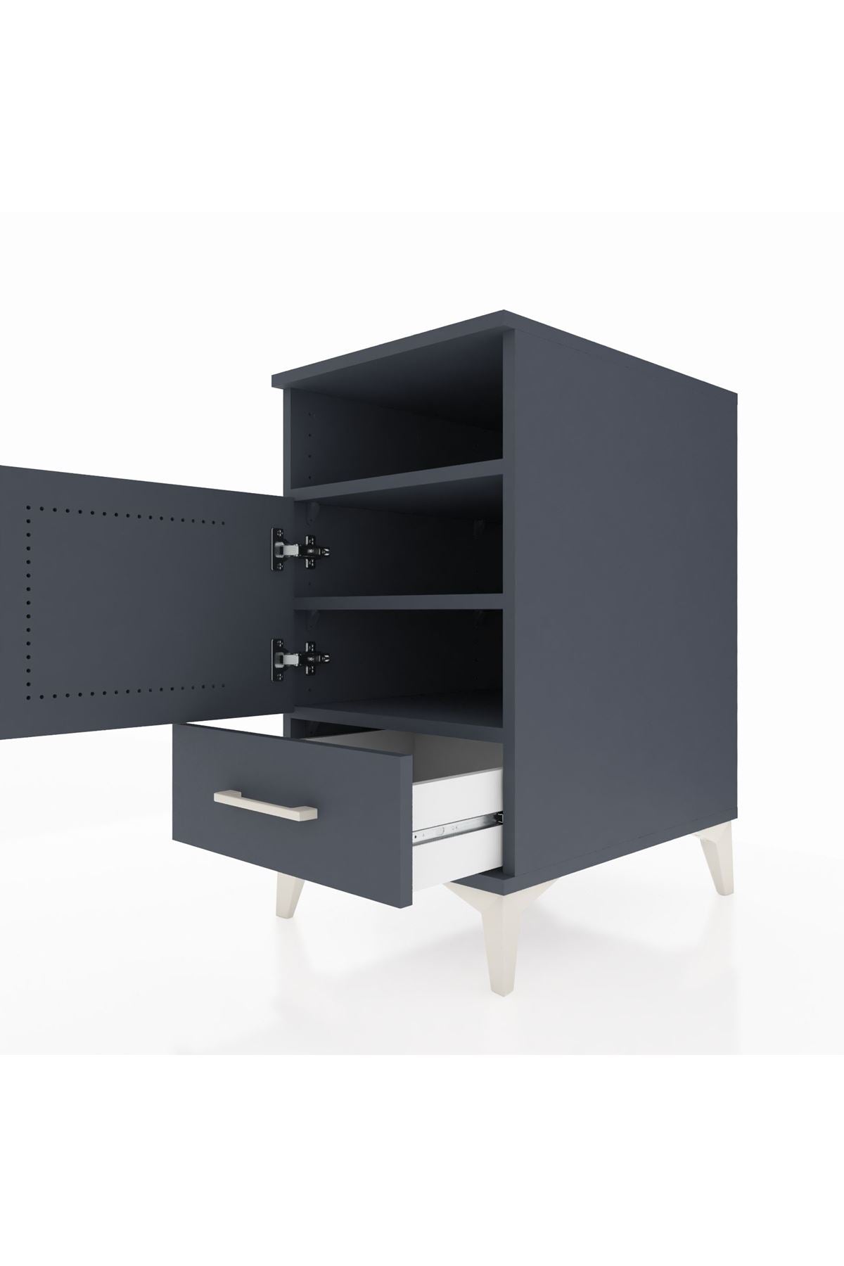 Kronos Komodin 3 Raflı Tek Çekmeceli Tek Kapaklı 44x59x80 Antrasit-Antrasit