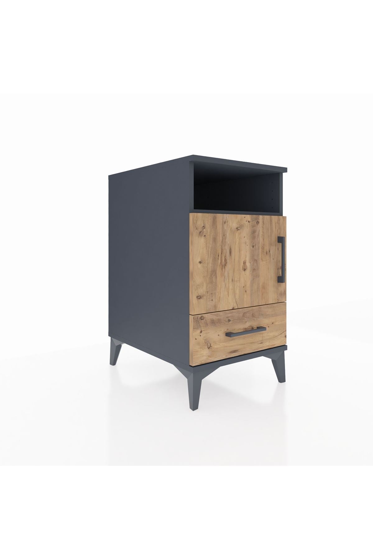 Kronos Komodin 3 Raflı Tek Çekmeceli Tek Kapaklı 44x59x80 Antrasit-Çam