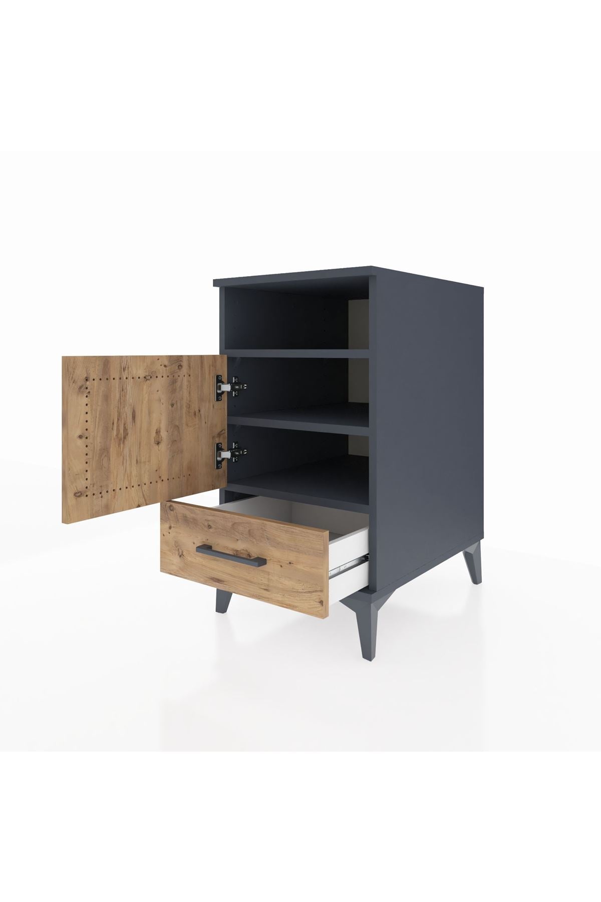 Kronos Komodin 3 Raflı Tek Çekmeceli Tek Kapaklı 44x59x80 Antrasit-Çam