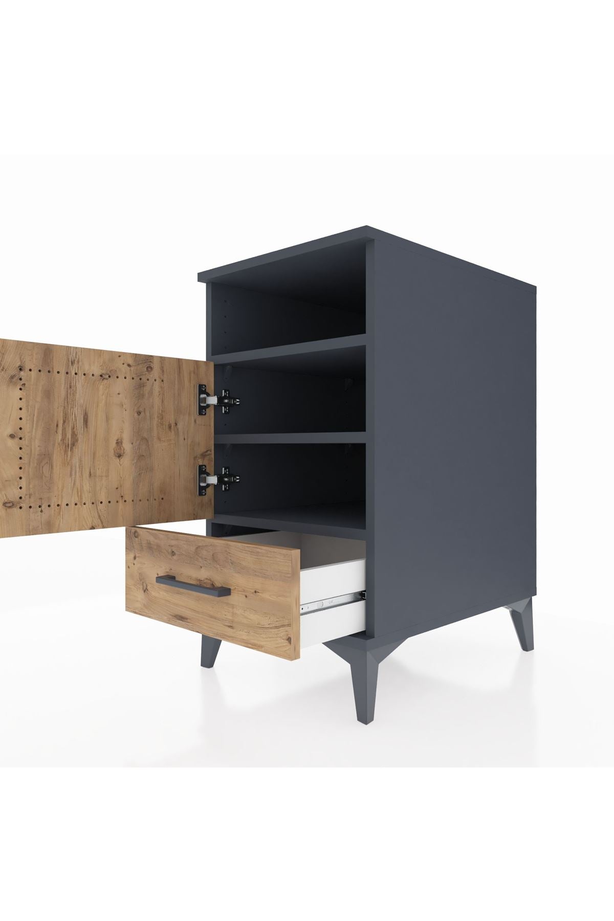 Kronos Komodin 3 Raflı Tek Çekmeceli Tek Kapaklı 44x59x80 Antrasit-Çam