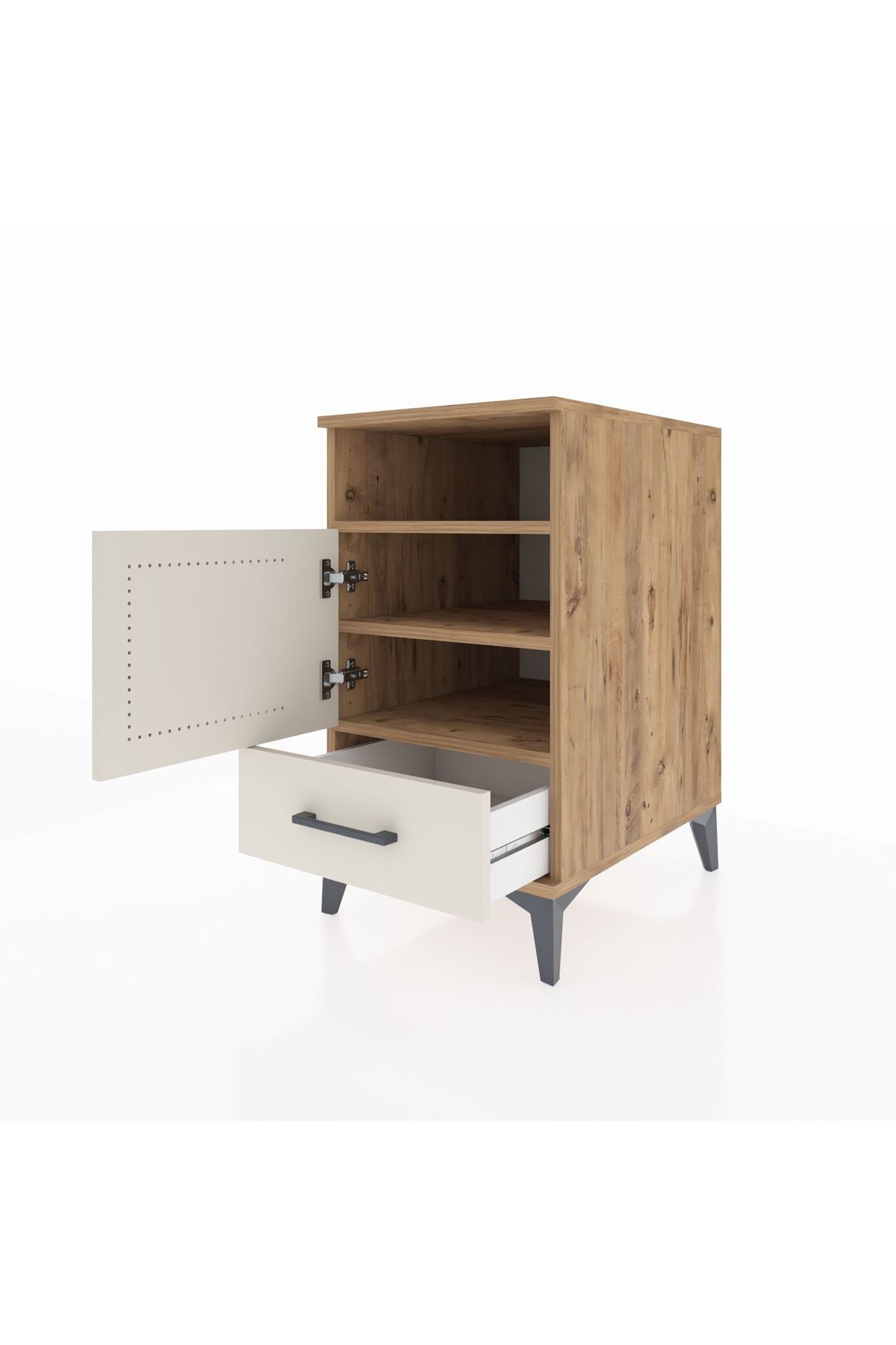 Kronos Komodin 3 Raflı Tek Çekmeceli Tek Kapaklı 44x59x80 Çam-Aytaşı