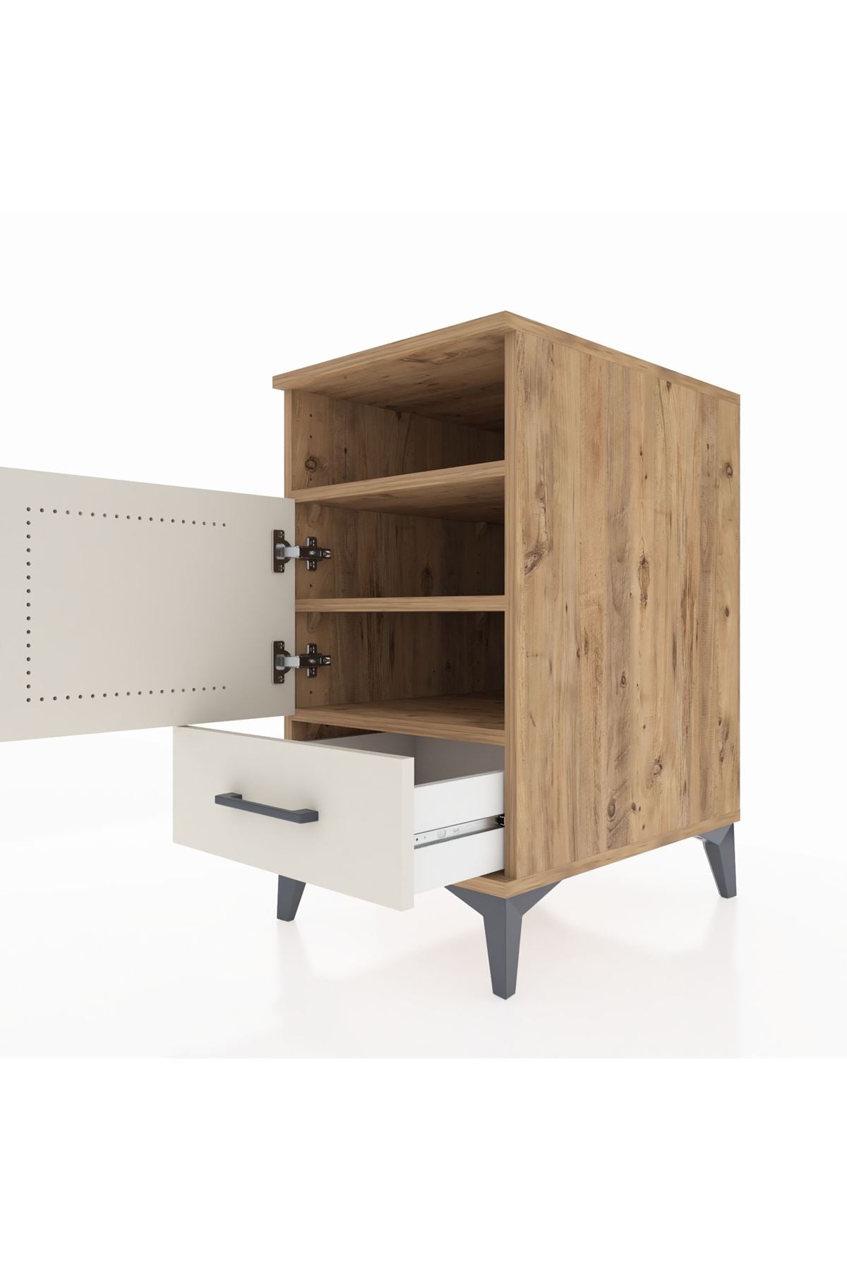 Kronos Komodin 3 Raflı Tek Çekmeceli Tek Kapaklı 44x59x80 Çam-Aytaşı