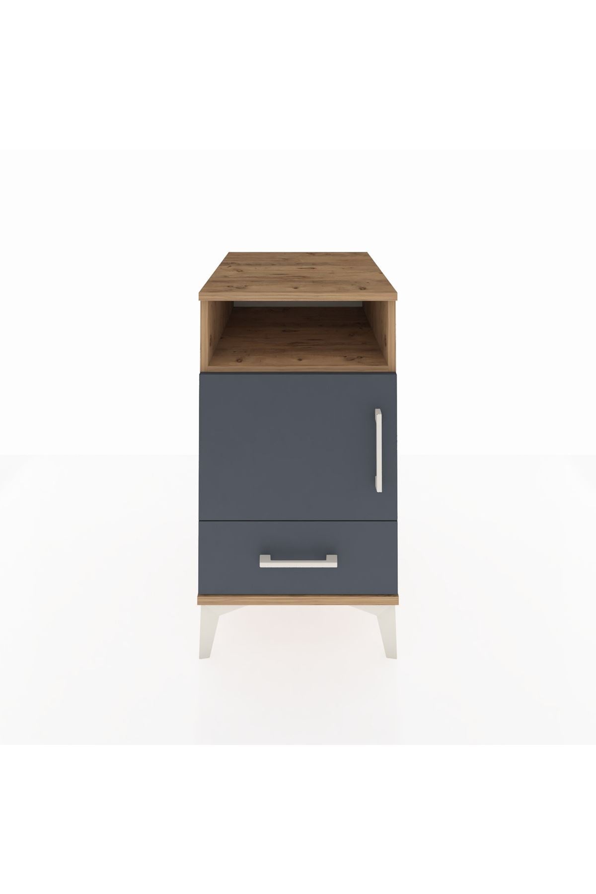 Kronos Komodin 3 Raflı Tek Çekmeceli Tek Kapaklı 44x59x80 Çam-Antrasit