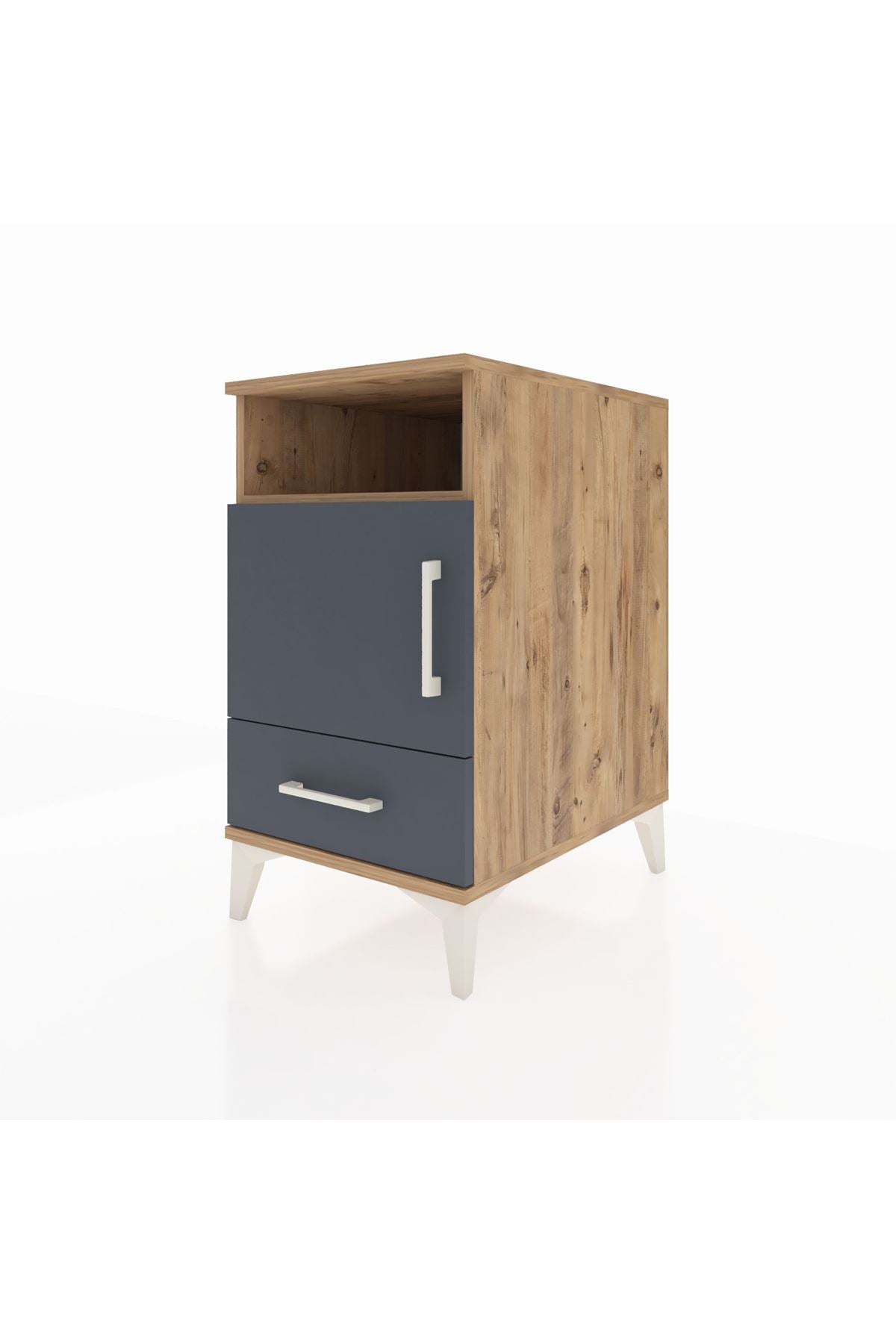 Kronos Komodin 3 Raflı Tek Çekmeceli Tek Kapaklı 44x59x80 Çam-Antrasit