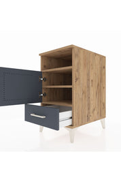 Kronos Komodin 3 Raflı Tek Çekmeceli Tek Kapaklı 44x59x80 Çam-Antrasit