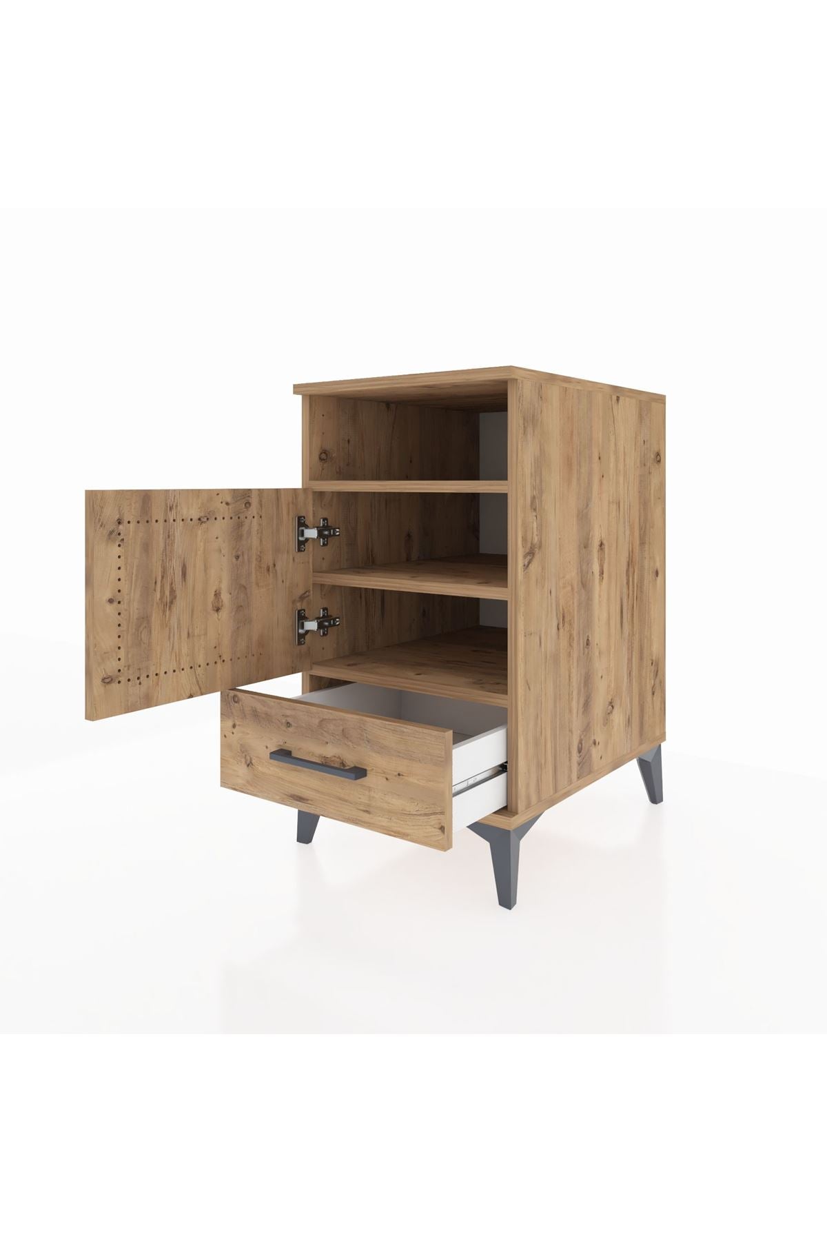 Kronos Komodin 3 Raflı Tek Çekmeceli Tek Kapaklı 44x59x80 Çam-Çam