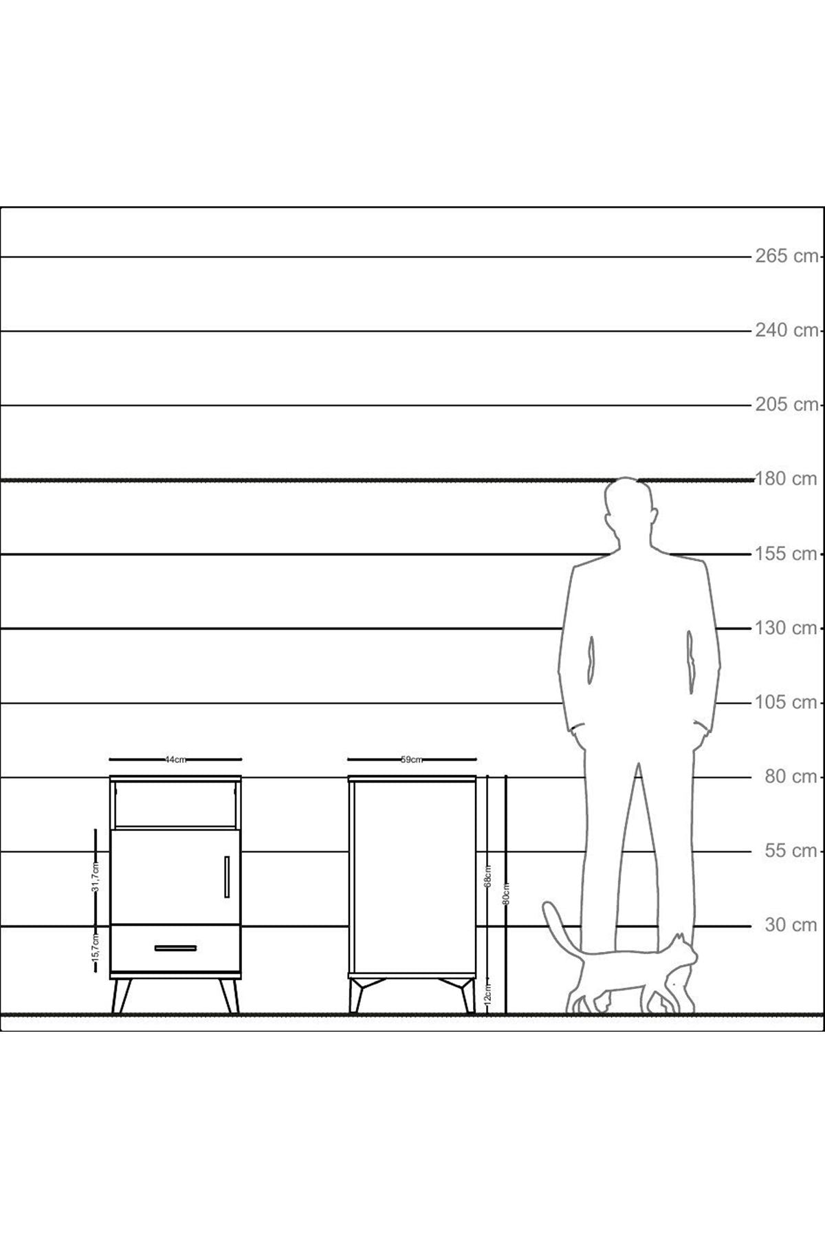 Kronos Komodin 3 Raflı Tek Çekmeceli Tek Kapaklı 44x59x80 Çam-Çam